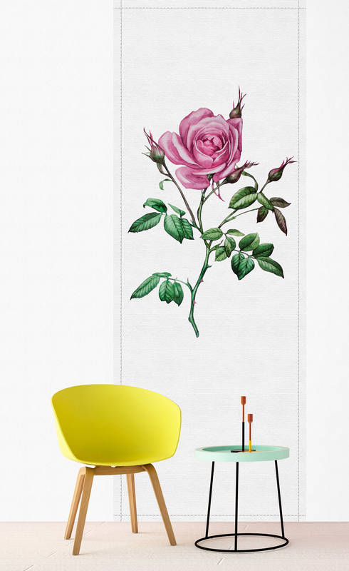             Spring panels 2 - panneau de photos à structure côtelée avec rose de style botanique - Gris, Rose | À structure Revêtement mural intissé
        