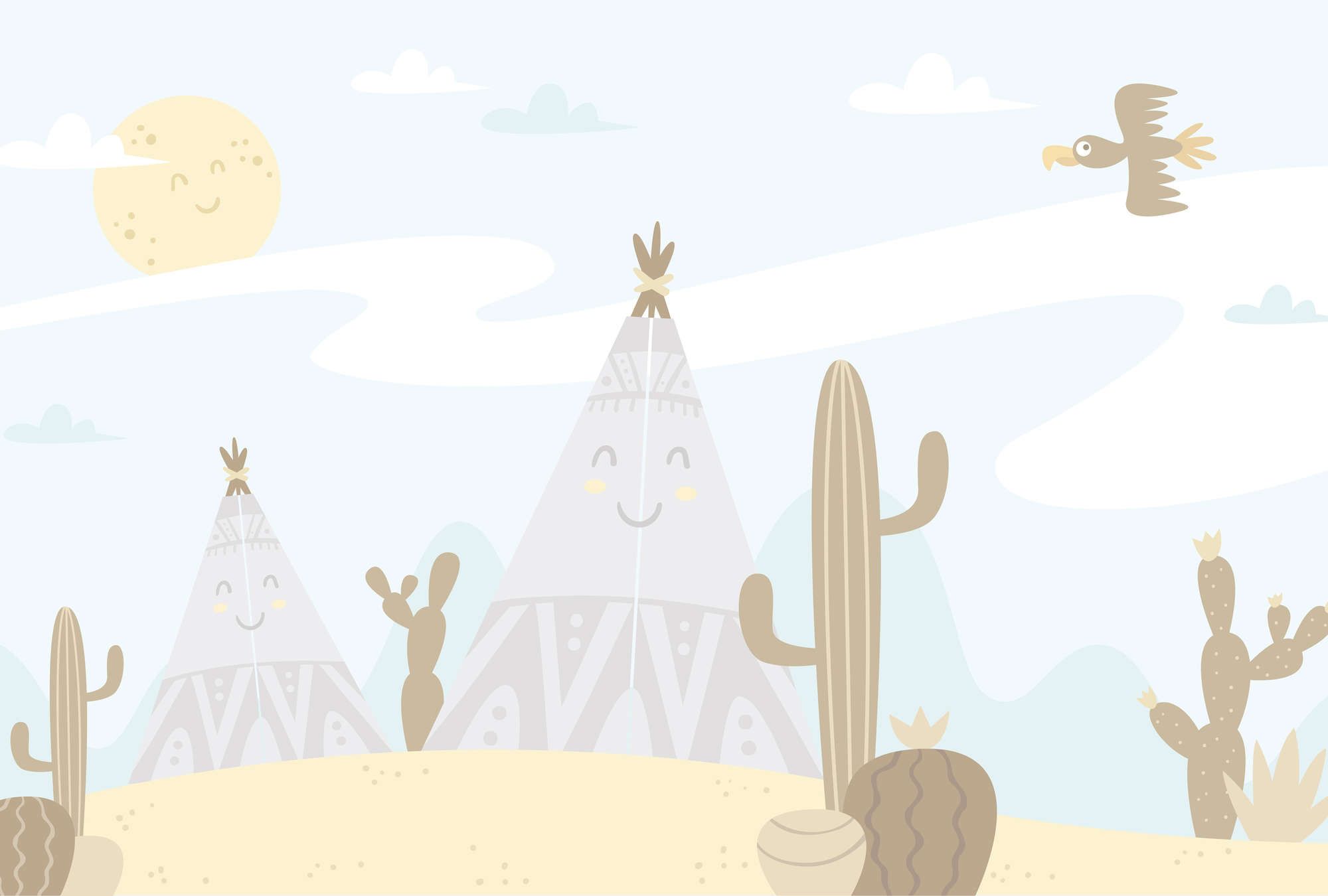             Digital behang Woestijnlandschap met Tipi's - Glad & licht glanzend vlies
        