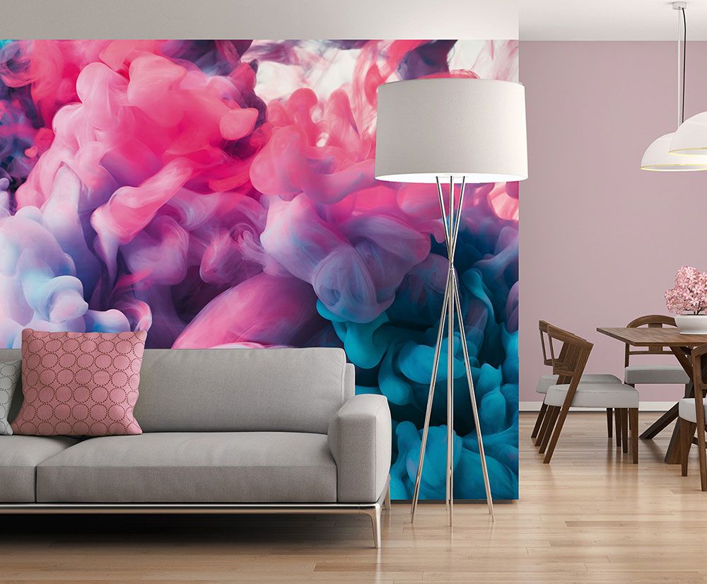 Pink and blue color-explosion mural