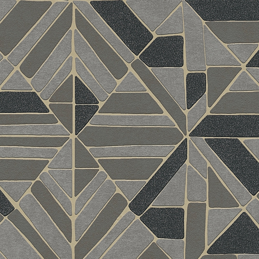             Behang geometrisch patroon & metalen accenten - bruin, zwart, goud
        