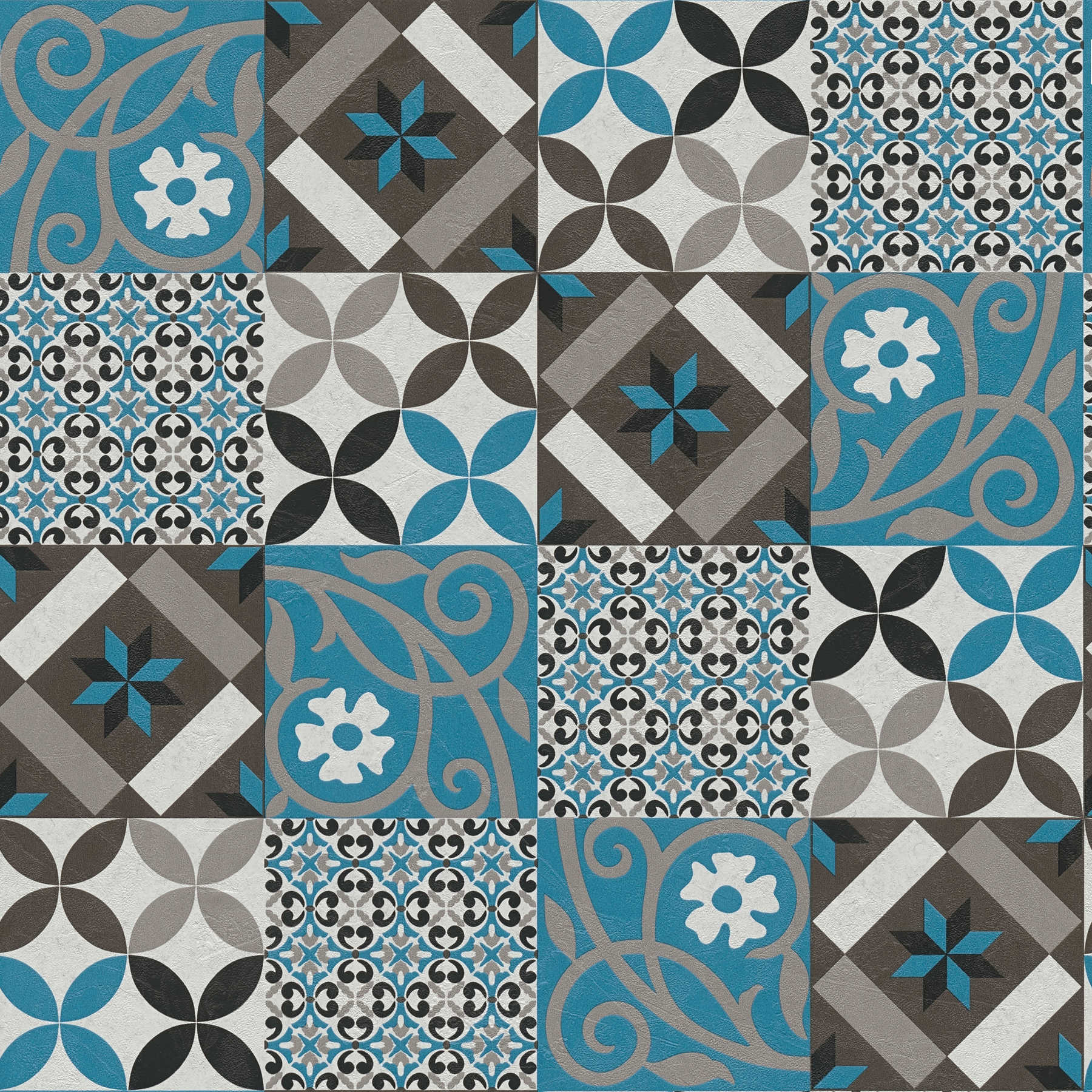         Non-woven wallpaper tiles pattern mix - black, blue, anthracite
    