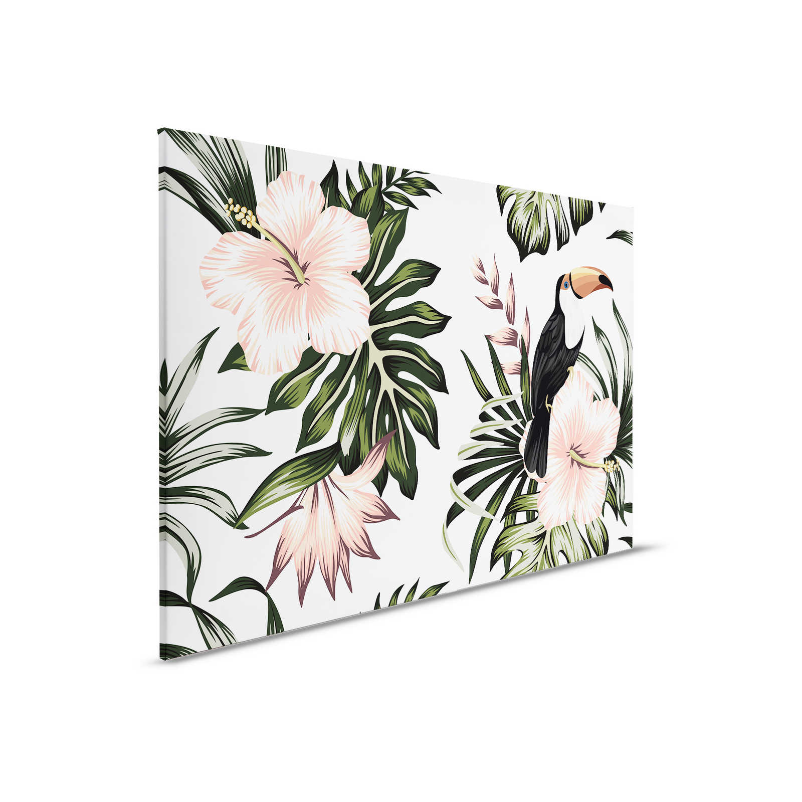 Canvas met Jungleplanten en Pelikaan | Wit, Roze, Groen - 0,90 m x 0,60 m
