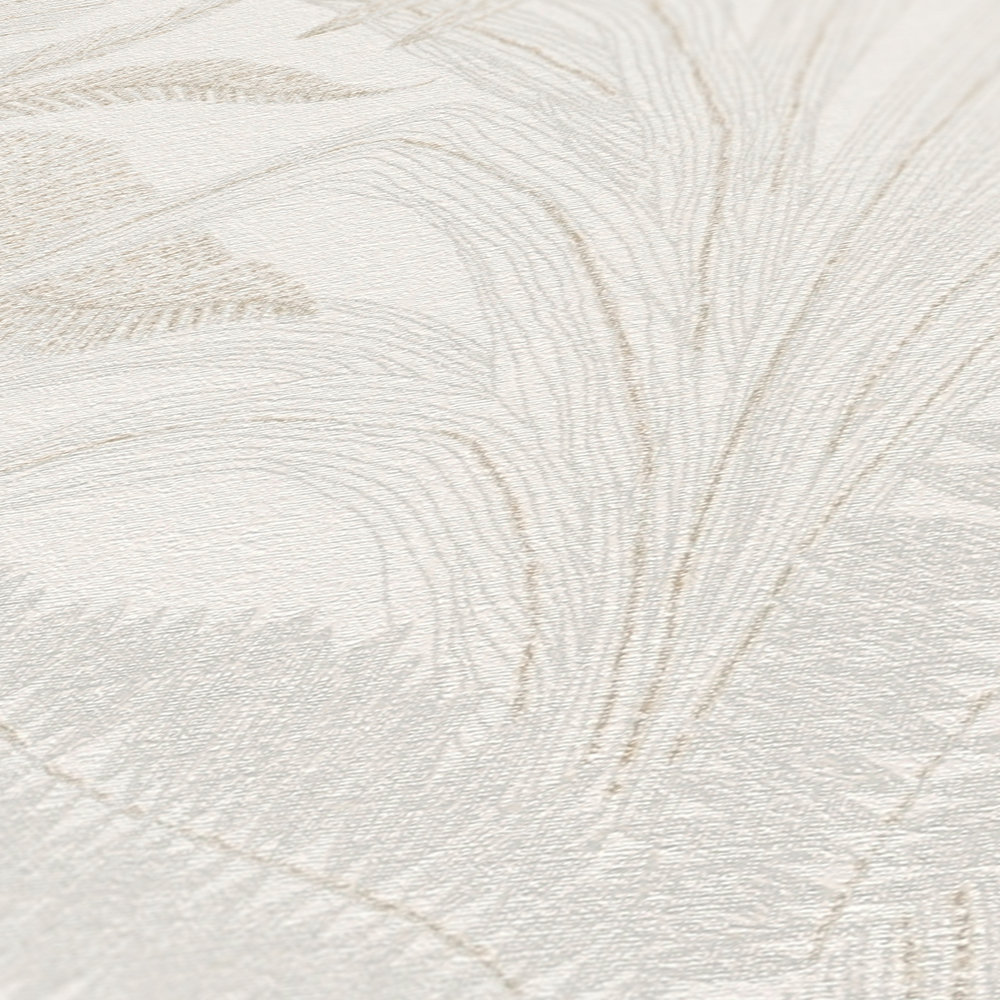             Floral non-woven wallpaper with leaf pattern in soft colours - cream, beige
        