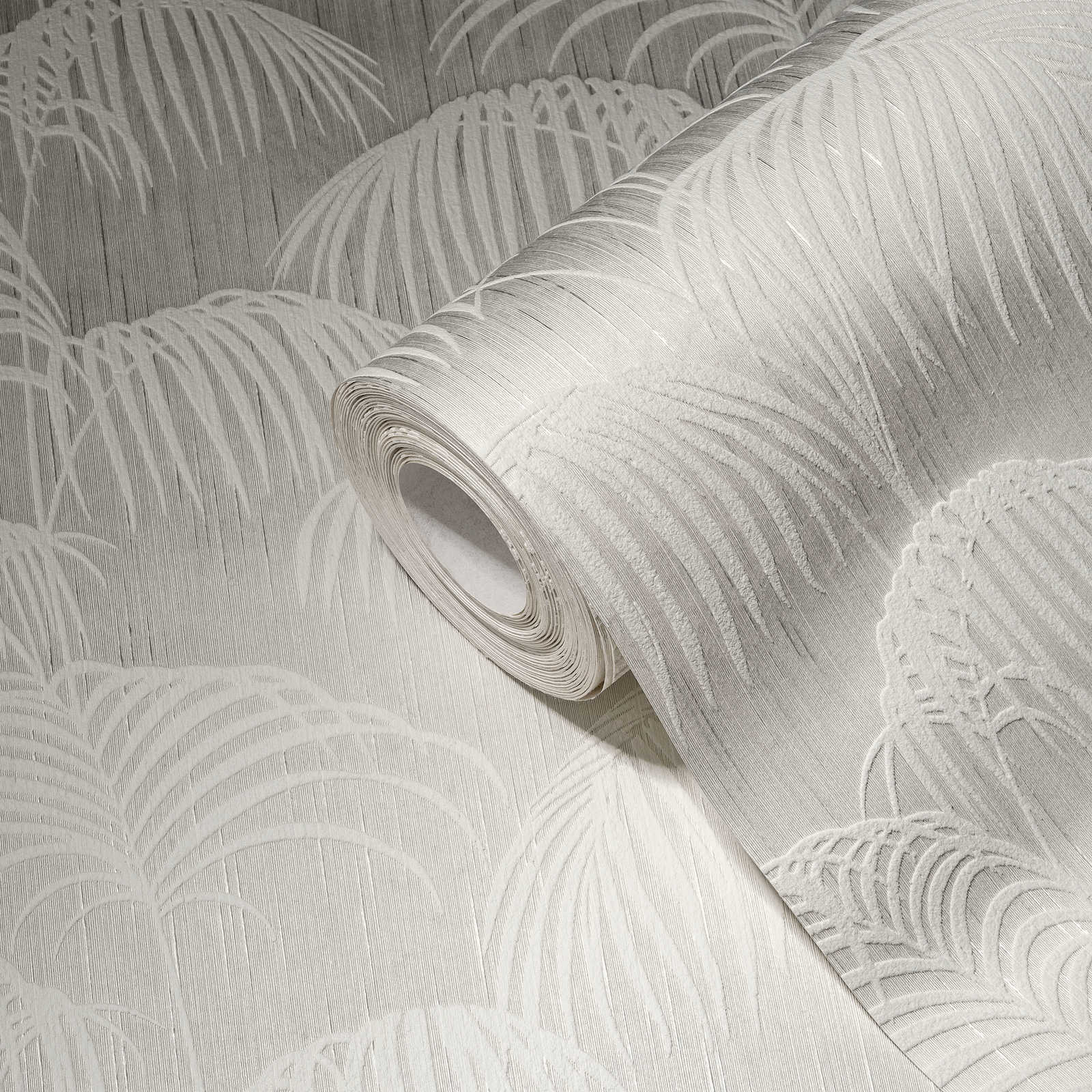            Feuilles papier peint avec fougères & structure 3D - crème
        