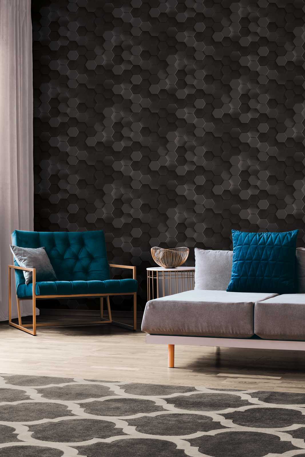             Hexagon 3D wallpaper graphic pattern honeycomb - grey, black
        