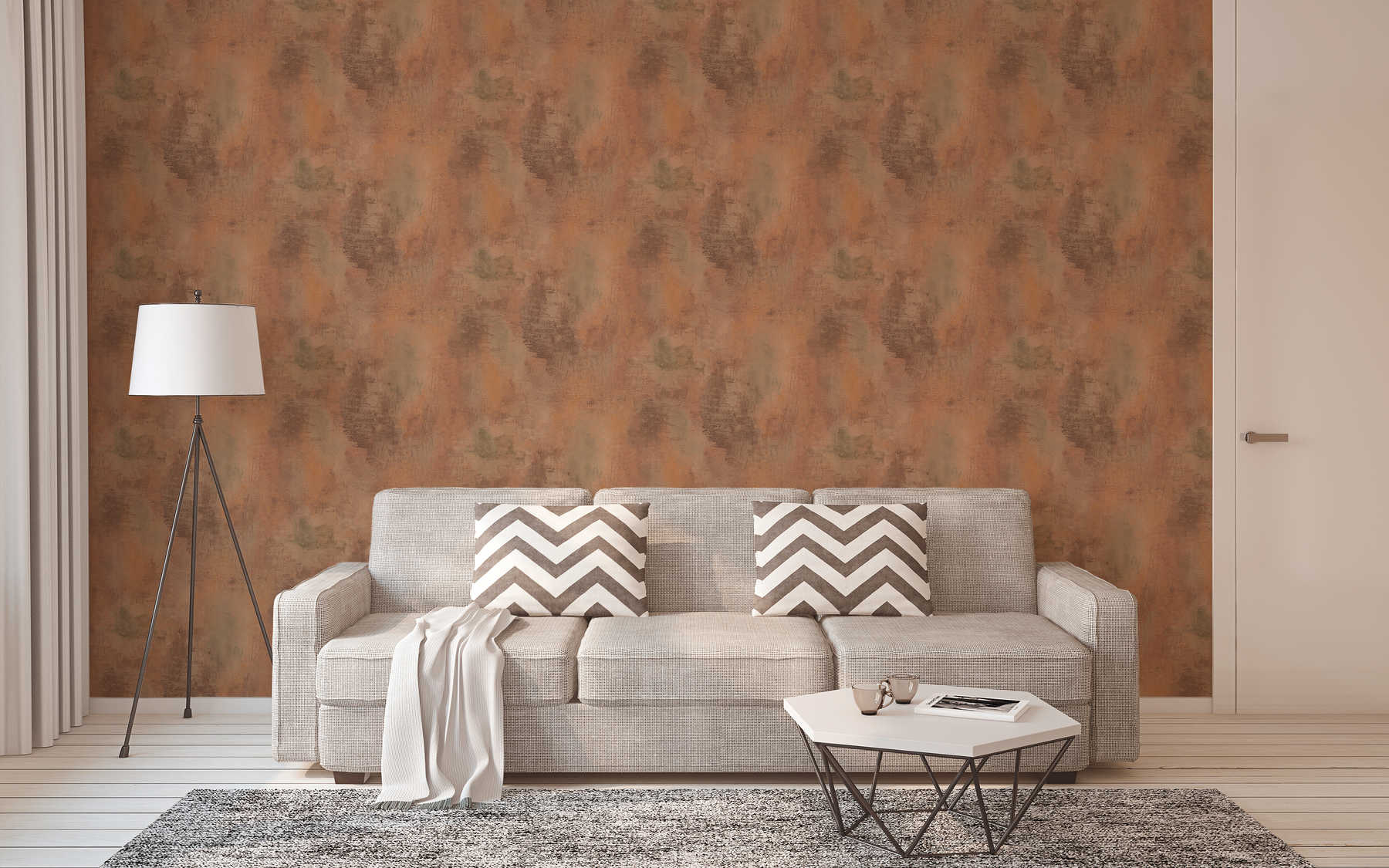             Wallpaper with rust pattern and metallic look - brown, orange, grey
        