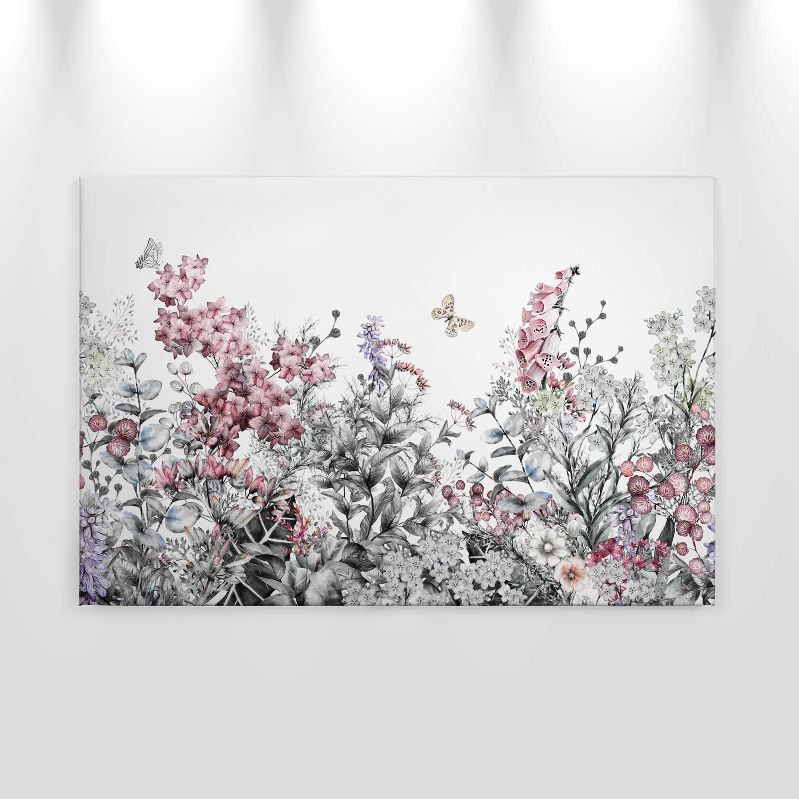             Tela con fiori dipinti a tinta unita - 0,90 m x 0,60 m
        