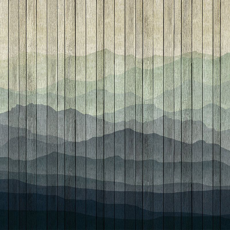 Mountains 1 - Papier peint moderne paysage de montagne & aspect planche - beige, bleu | structure intissé
