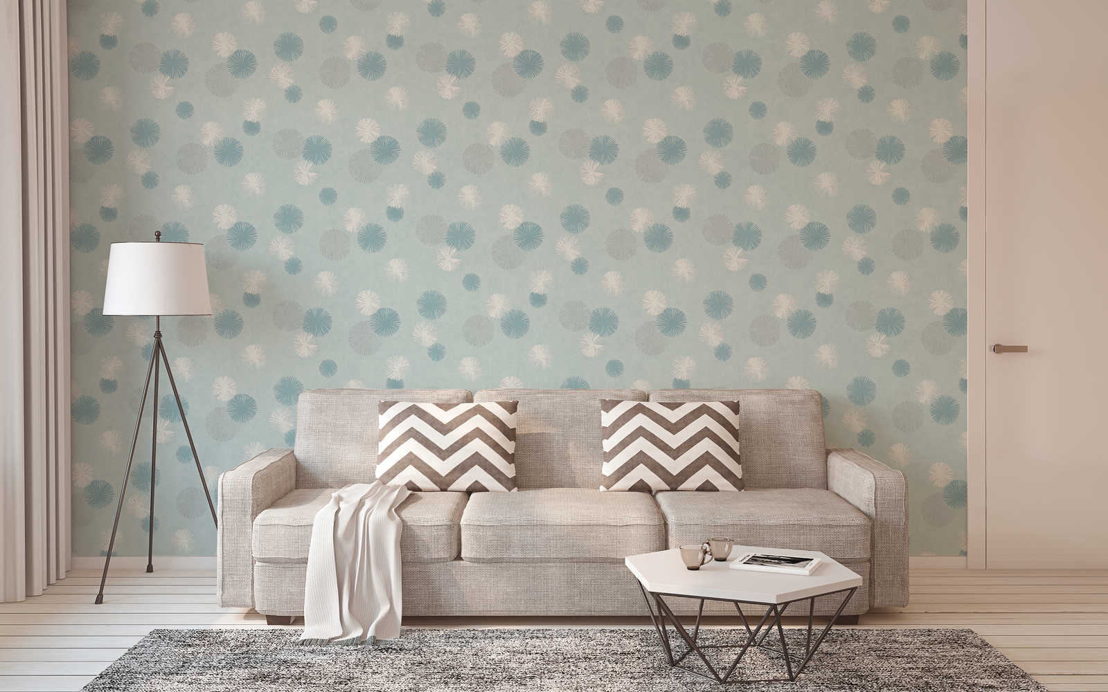             Mint green non-woven wallpaper with modern design - blue
        