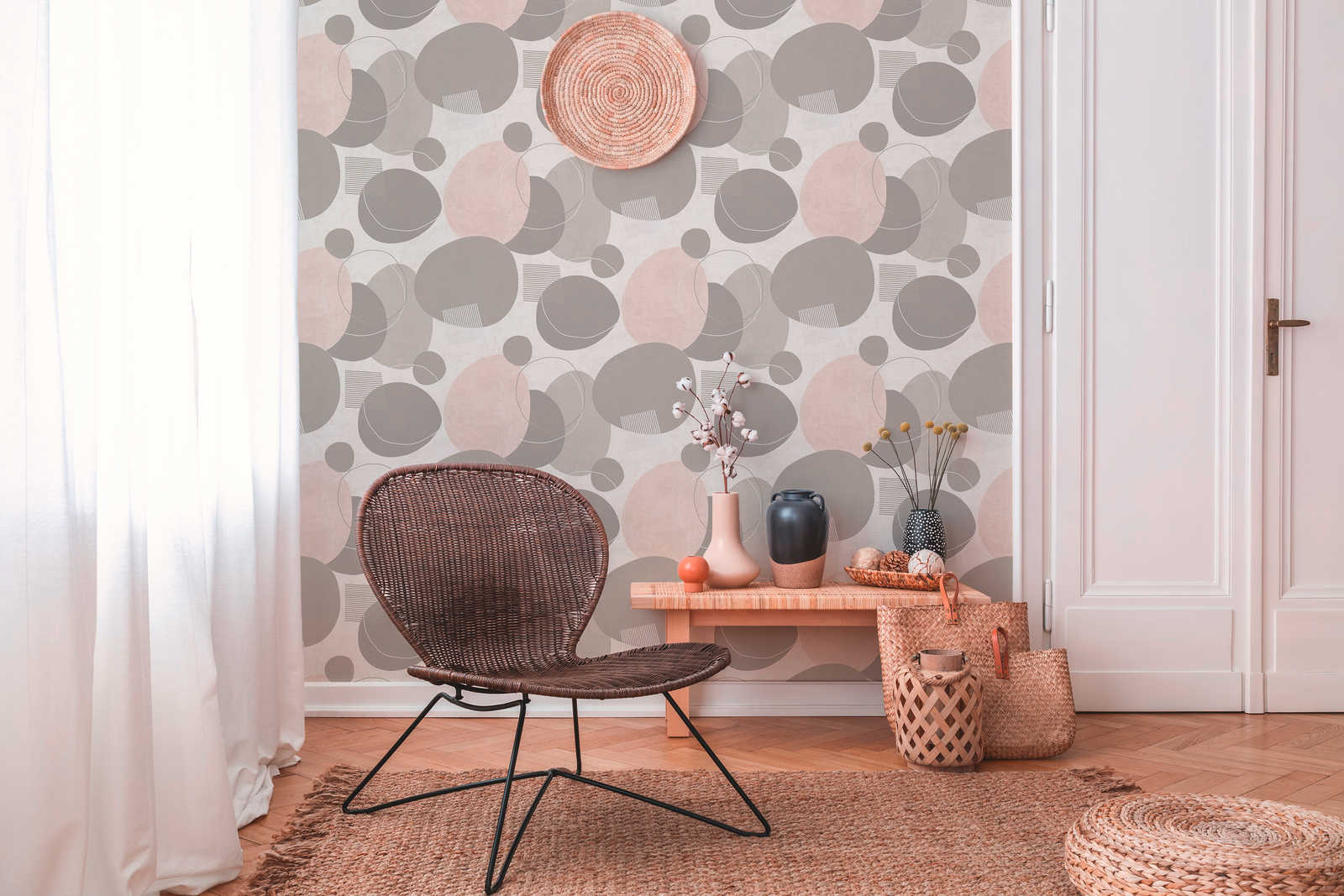             Retro wallpaper Mid Century Modern pattern - beige, pink, cream
        