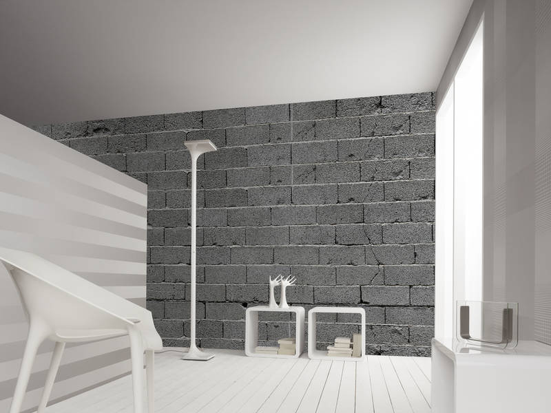             Photo wallpaper grey stone wall with concrete blocks
        