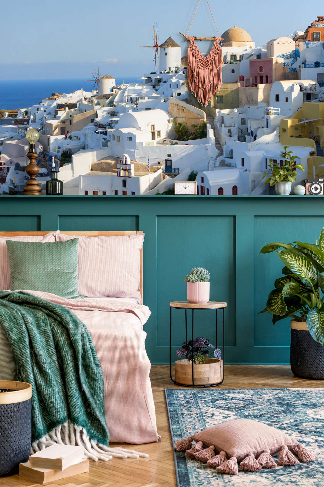             Digital behang Santorini's smalle steegjes - parelmoer glad non-woven
        