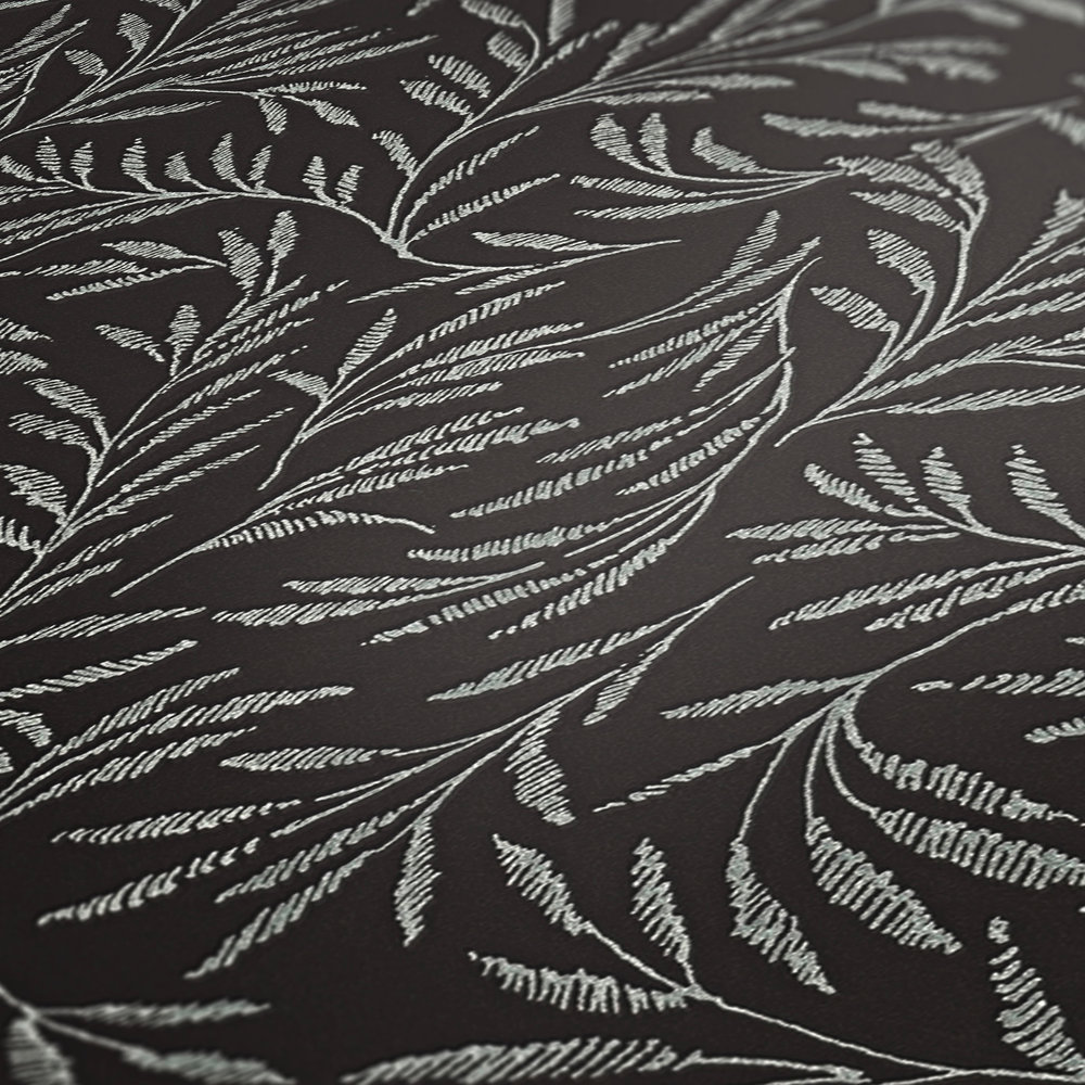            Vlie behang metallic patroon met bladranken - metallic, zwart
        