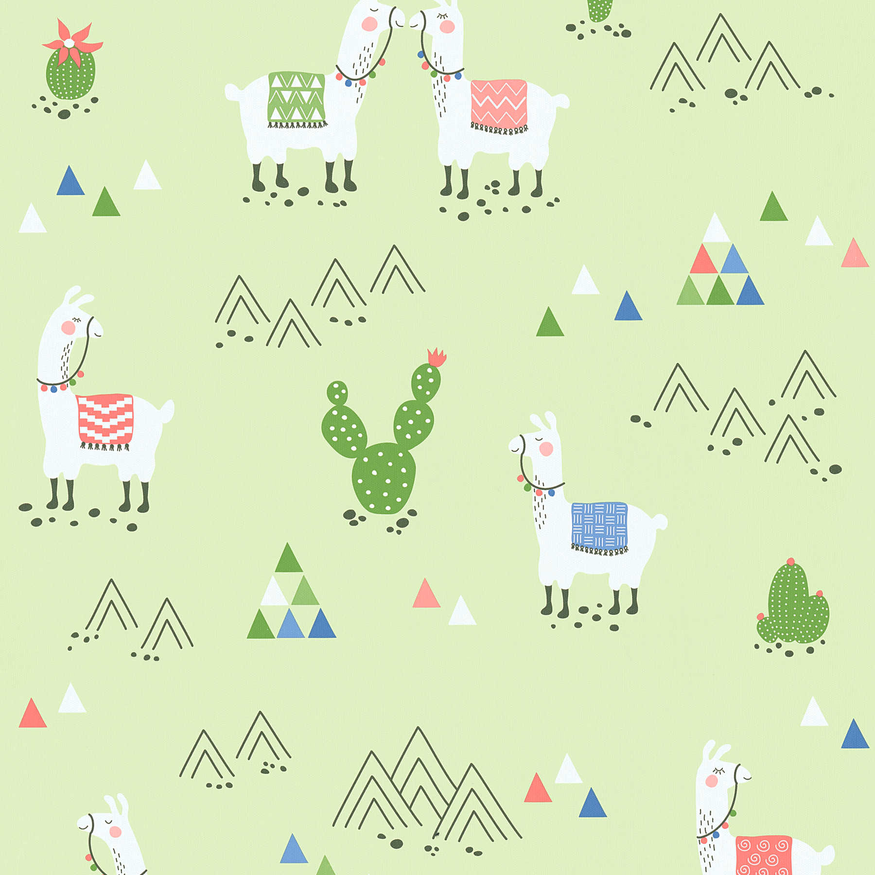 Non-woven wallpaper llama in comic style with textile look - green,
