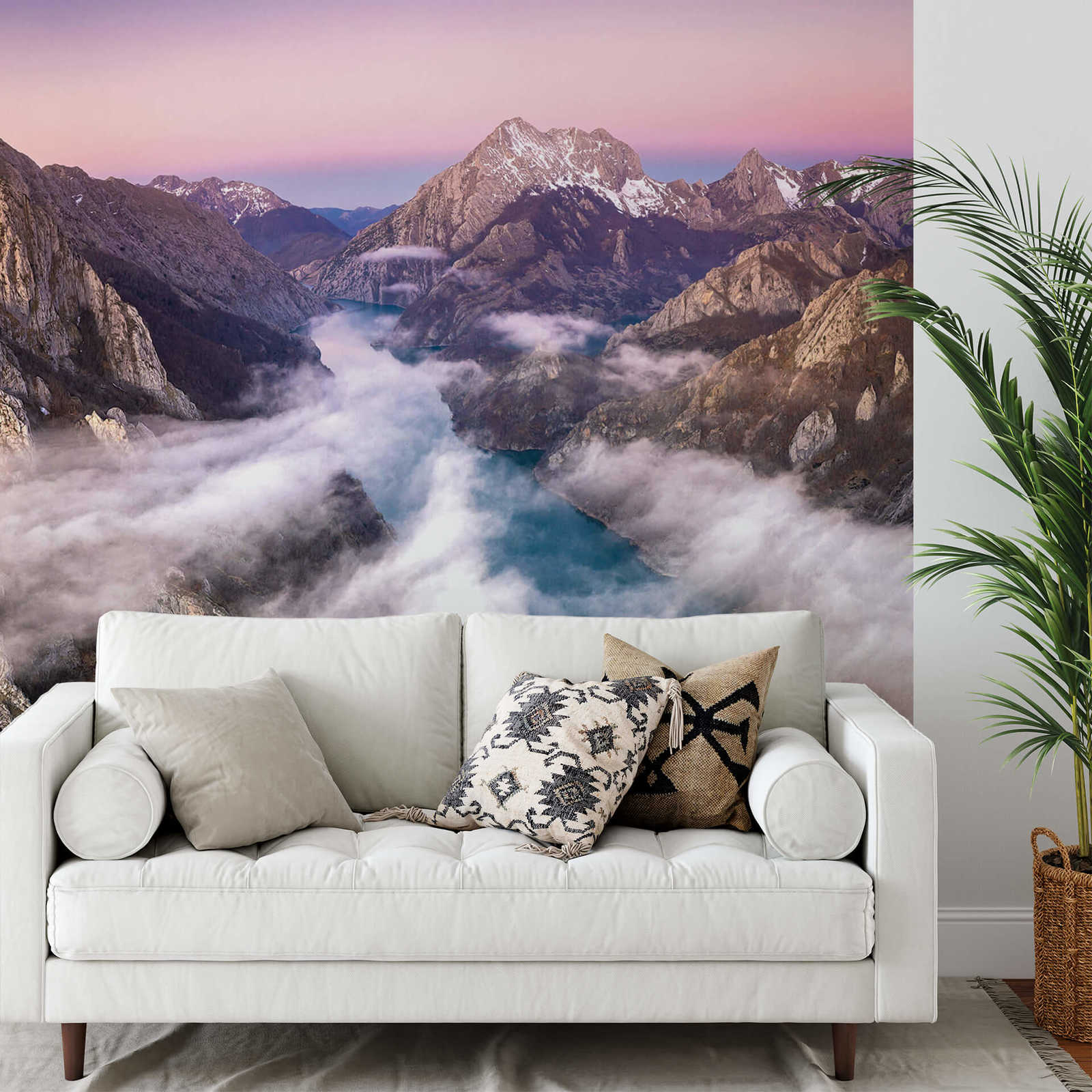             narrow photo wallpaper mountains with fog - colourful
        