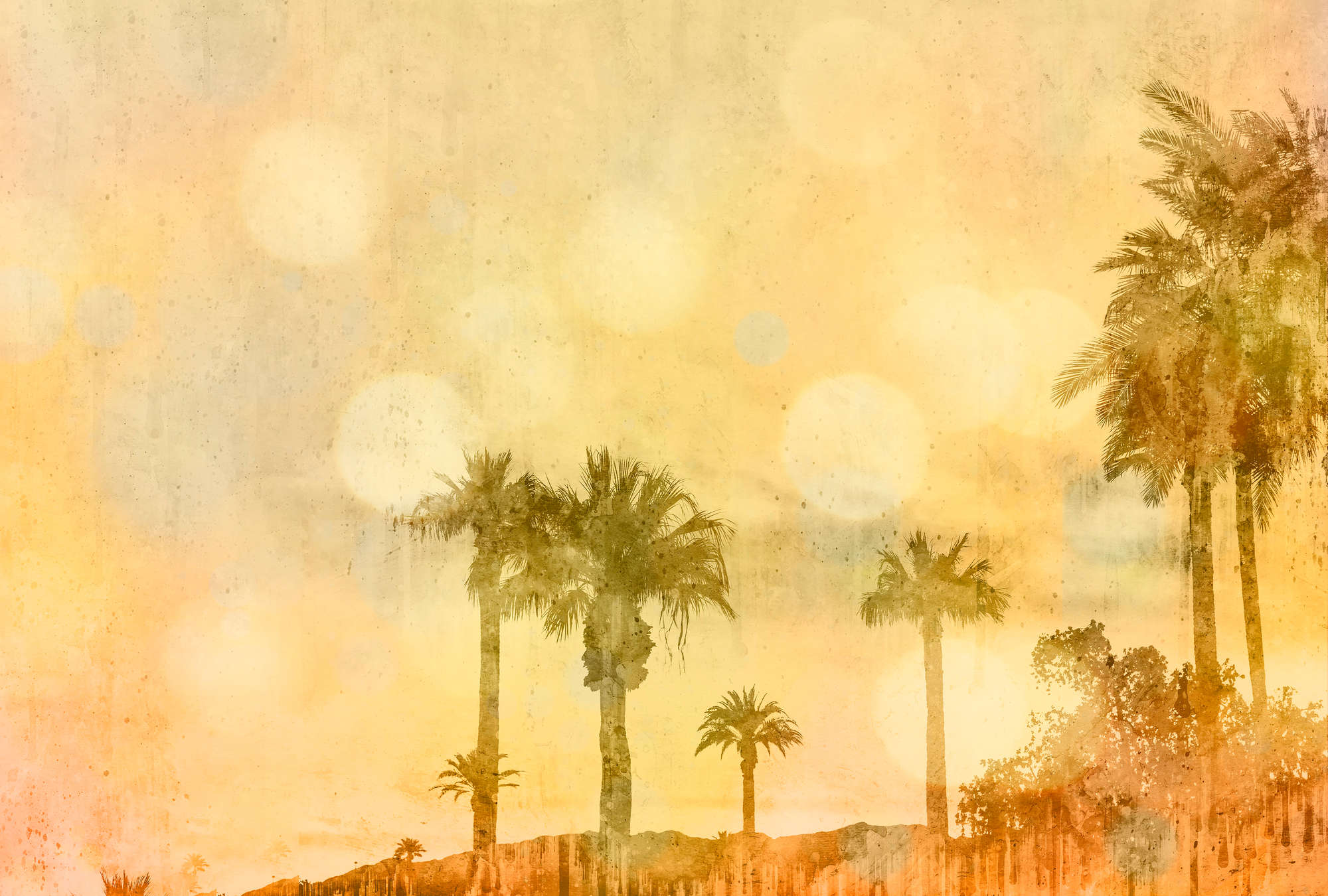             Papier peint Plage de palmiers au coucher du soleil avec effet de lumière
        