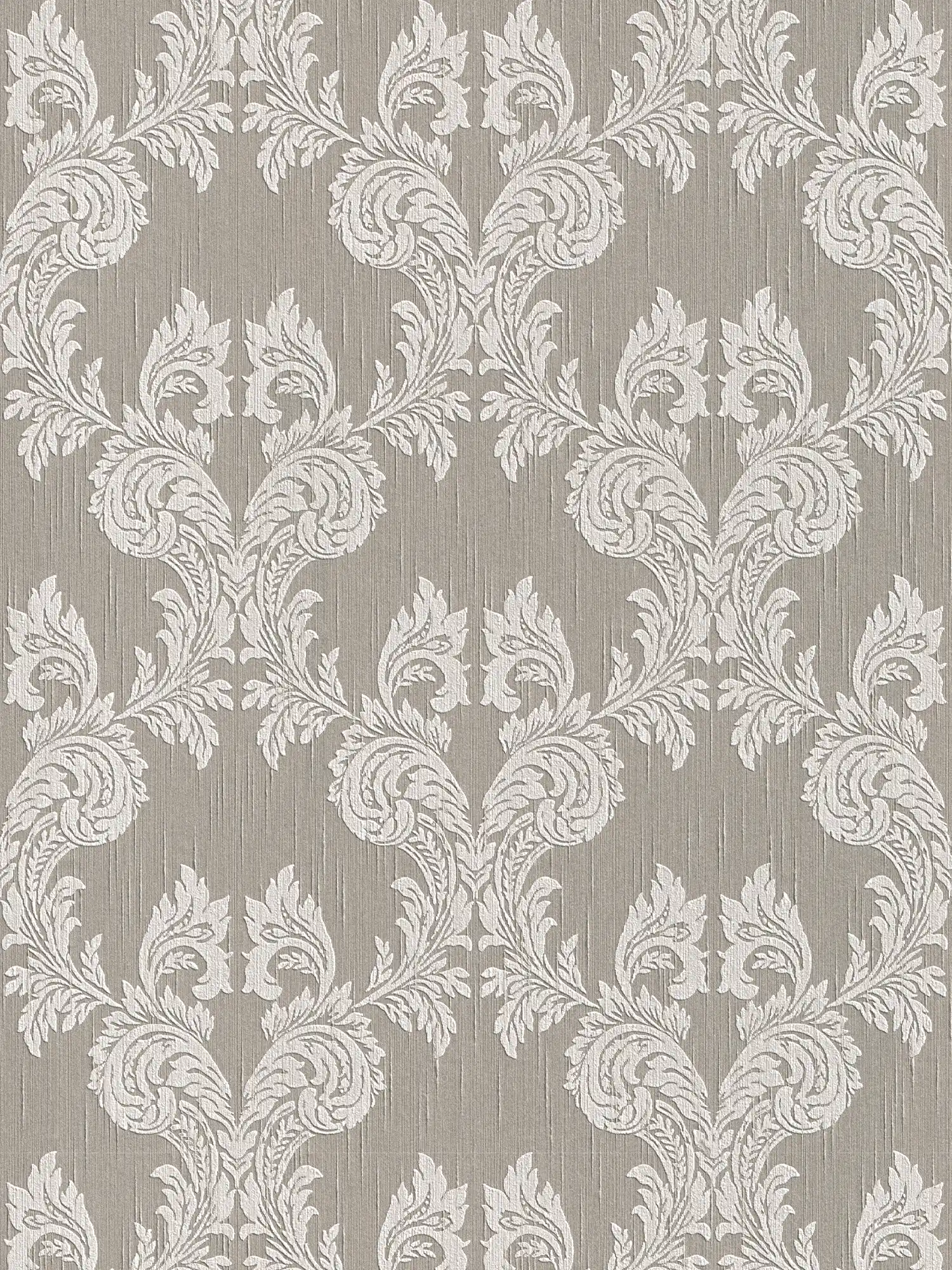 Wallpaper baroque ornaments & textile design - beige, grey
