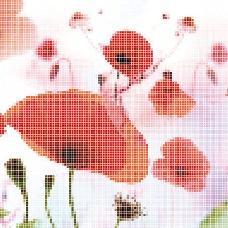 Pixel artwork mural - poppies in graphic design
