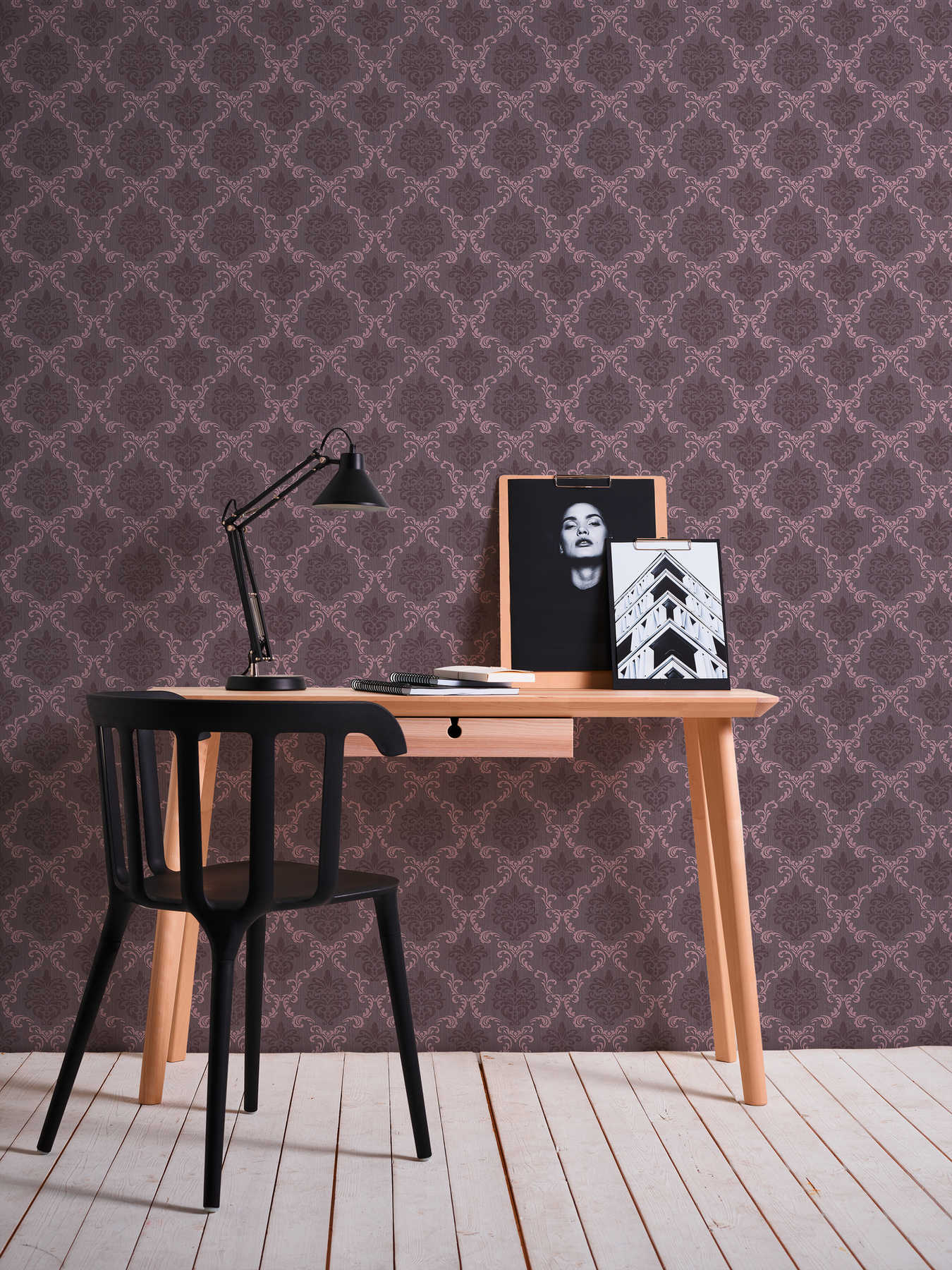             Baroque wallpaper with ornaments & textured pattern - purple
        