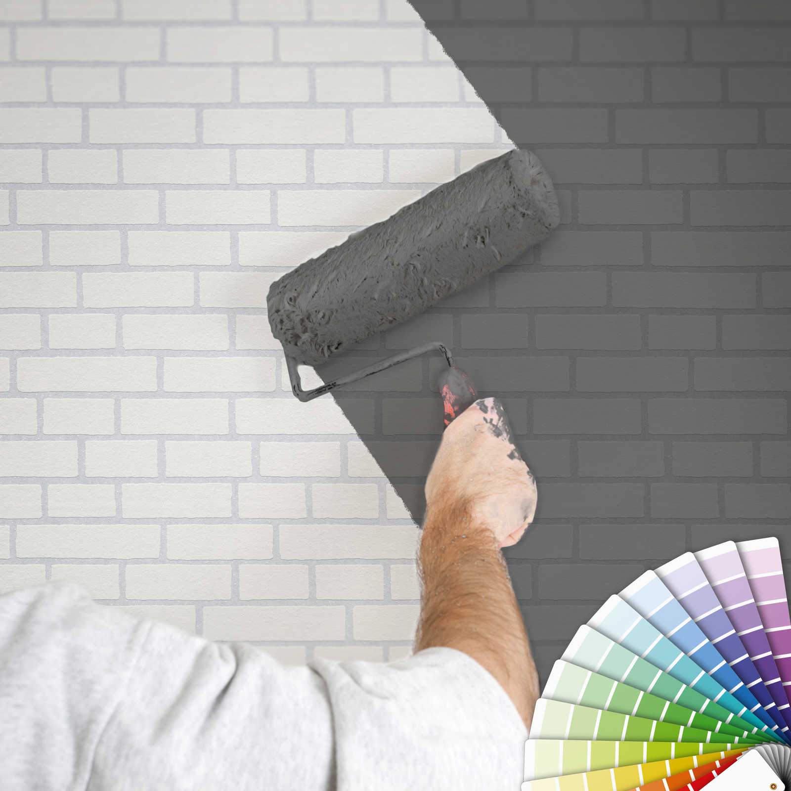             Masonry wallpaper to paint over, with 3D effect - Paintable, White
        