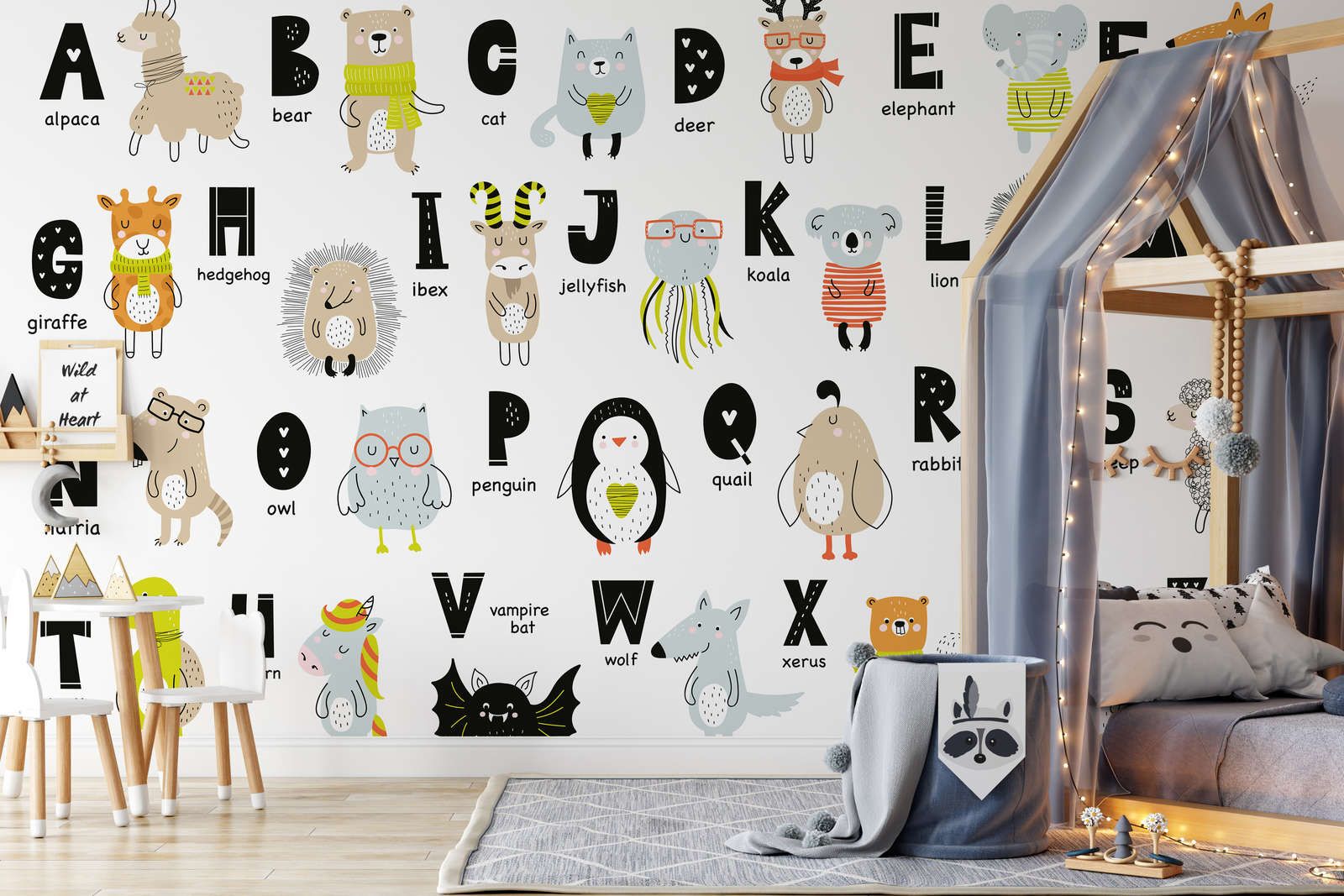             Photo wallpaper Alphabet with animals and animal names - Smooth & matt non-woven
        