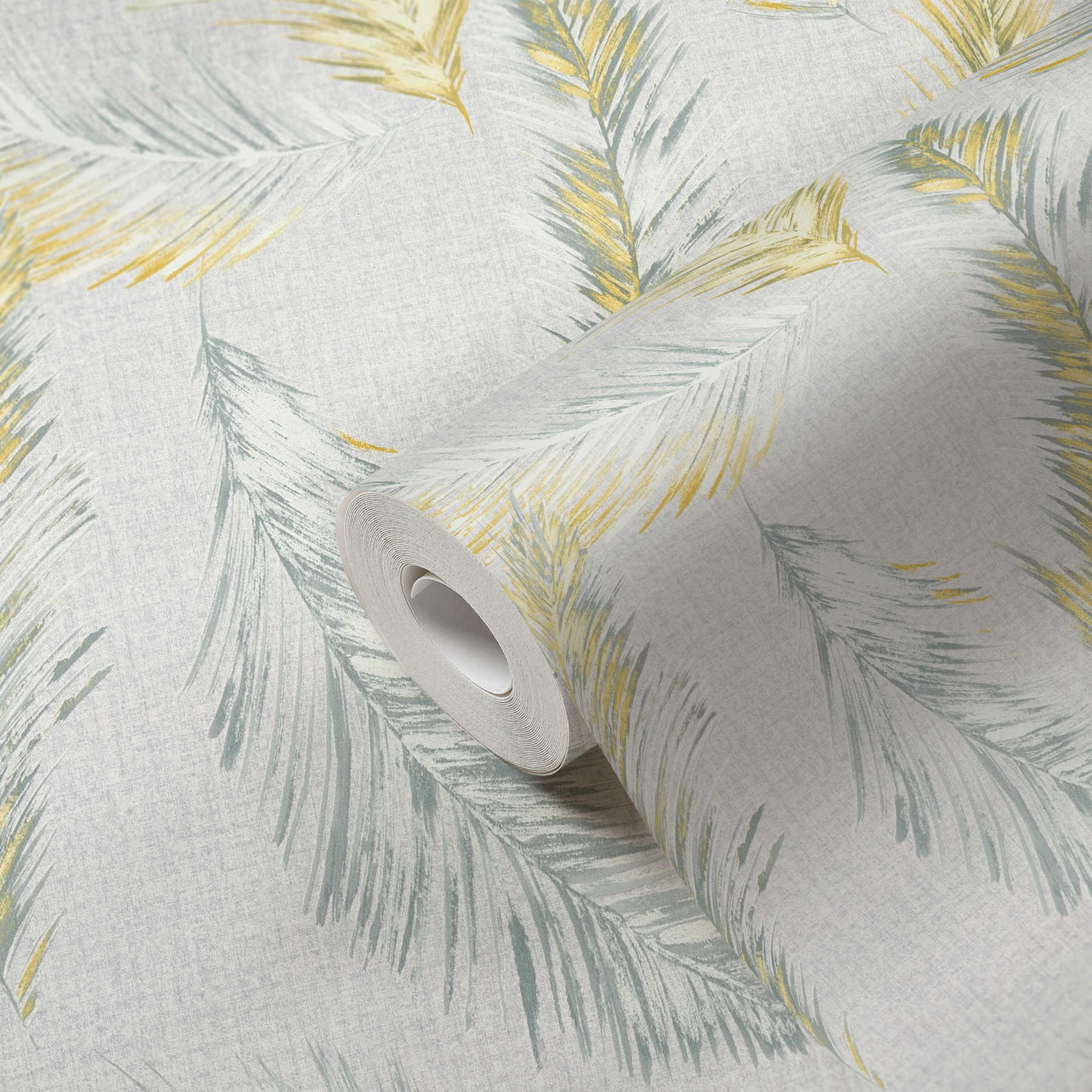             Textile optics wallpaper with feather motif in country style - grey
        