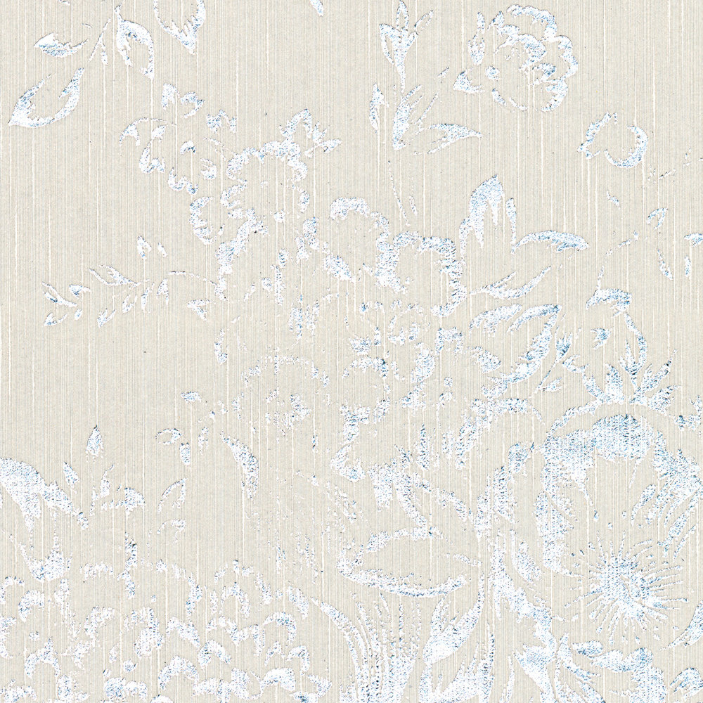             Textured wallpaper with silver floral pattern - silver, grey
        