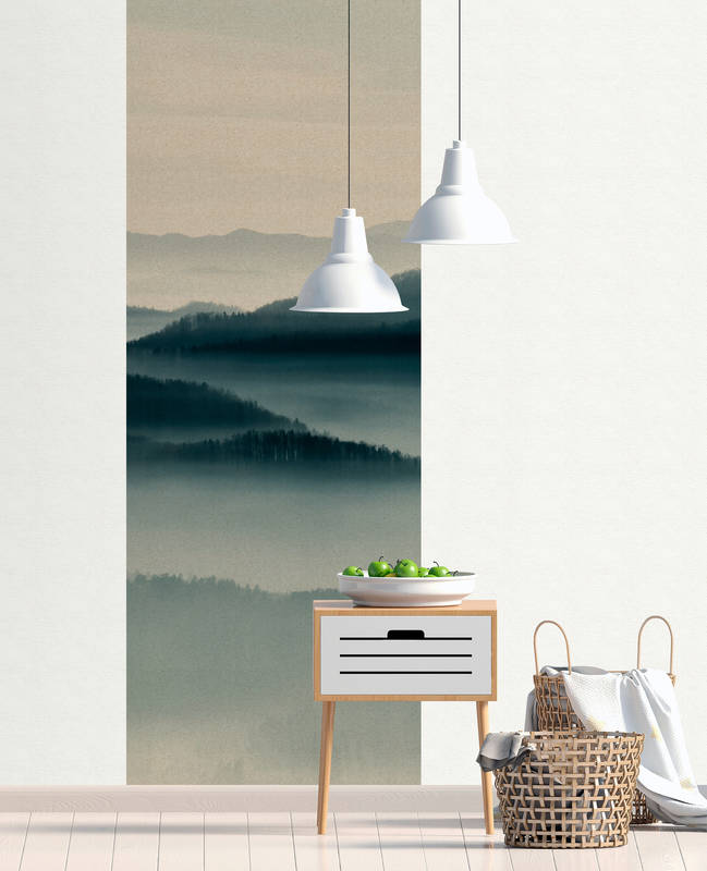            Horizon Panels 1 - Mystic Forest Photo Wallpaper Panel - Kartonstructuur - Beige, Blauw | Premium Smooth Vliesbehang
        