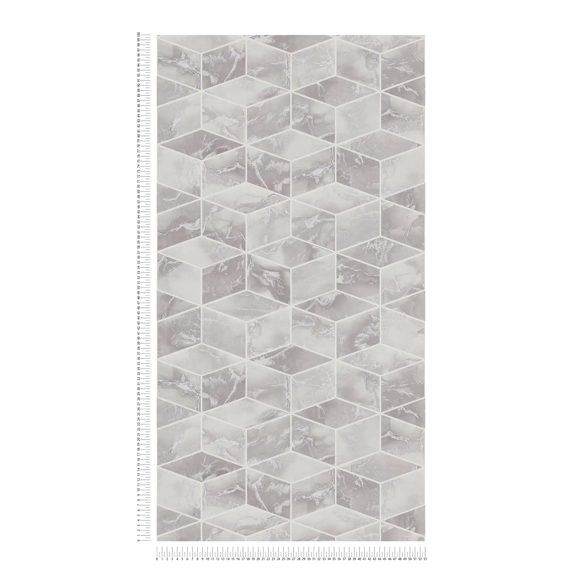             Non-woven wallpaper with marble tiles & gold accent - grey, metallic, white
        