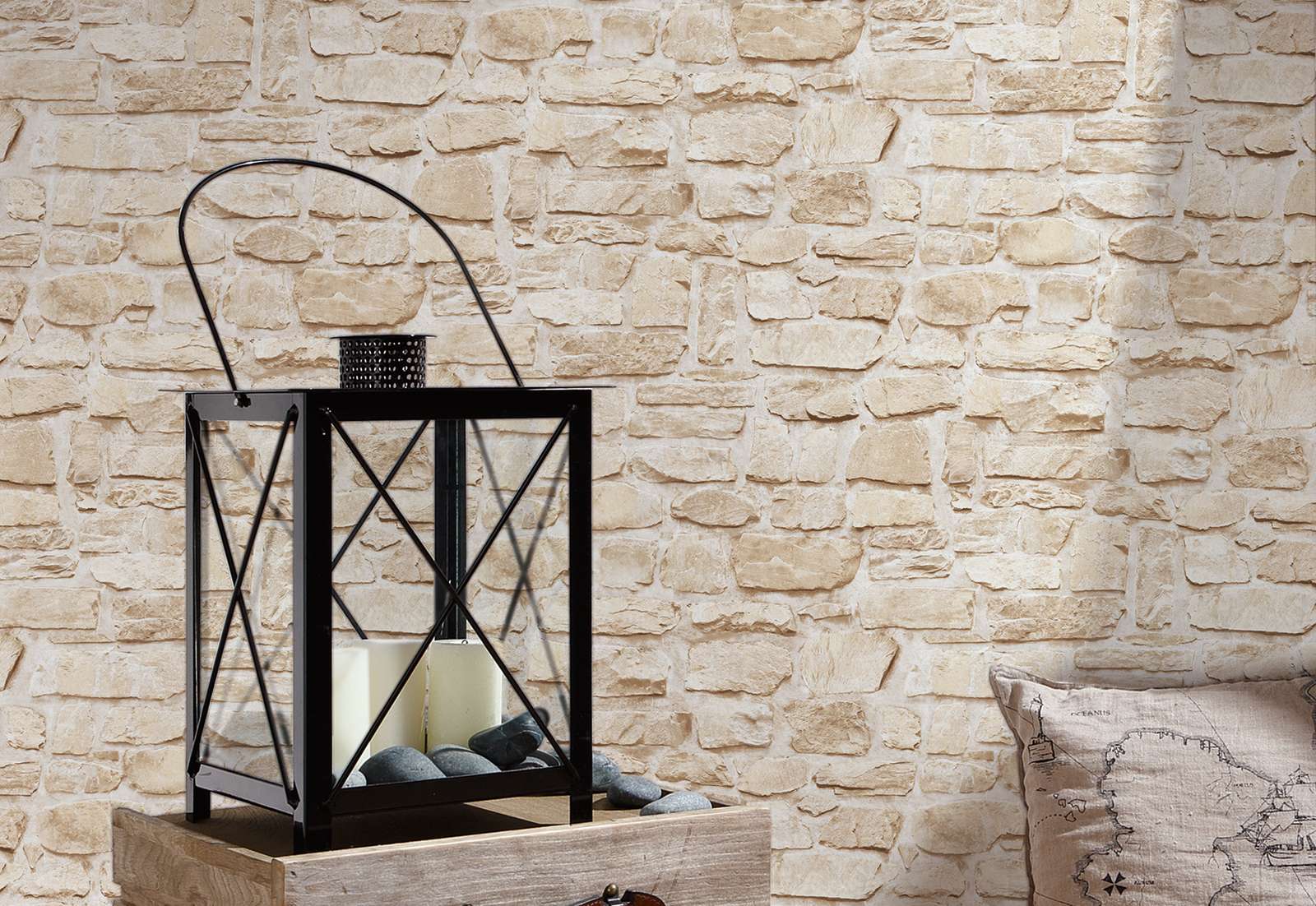             Stone wallpaper with natural stone masonry in country style - beige, yellow
        