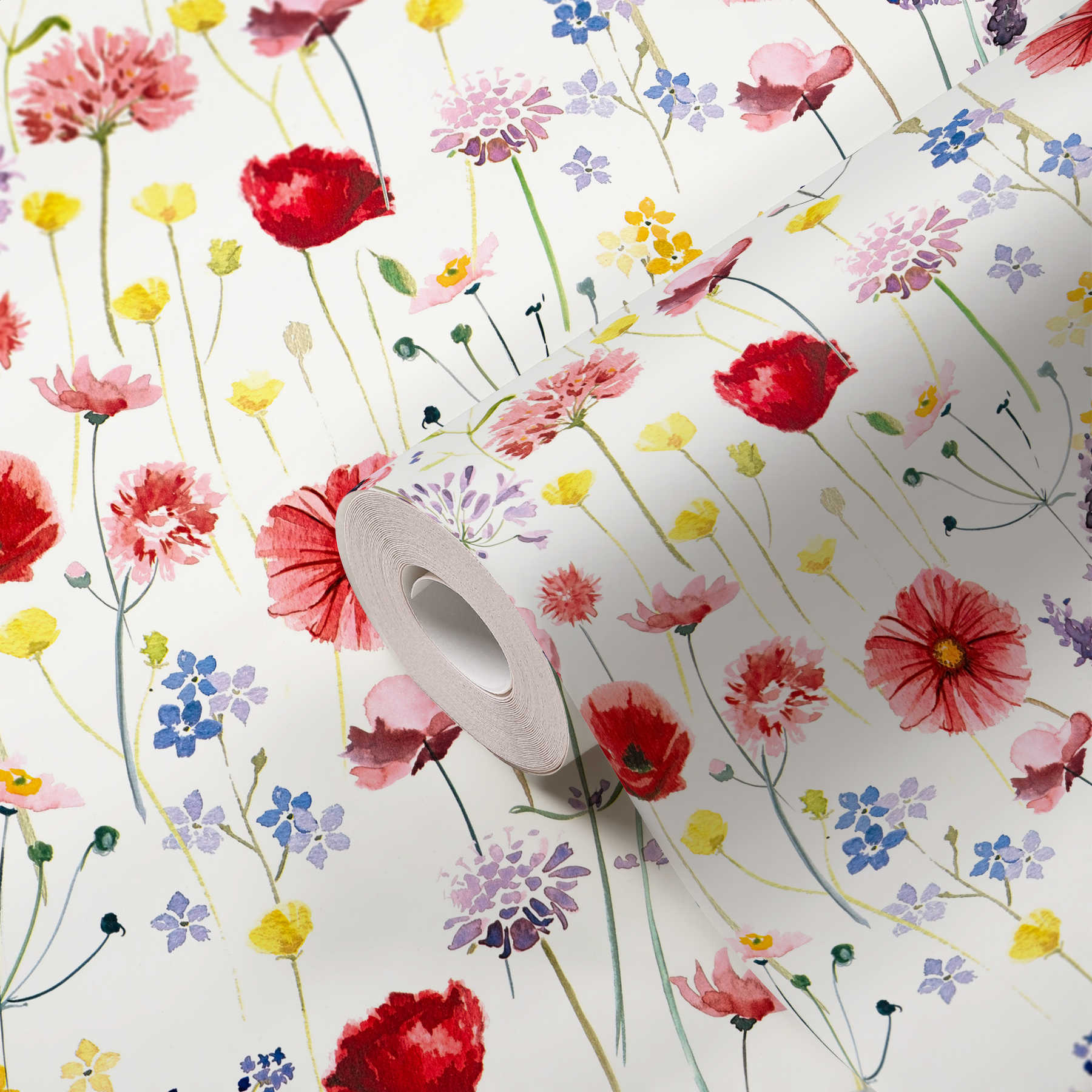             Papel pintado Flores acuarela - multicolor, blanco
        