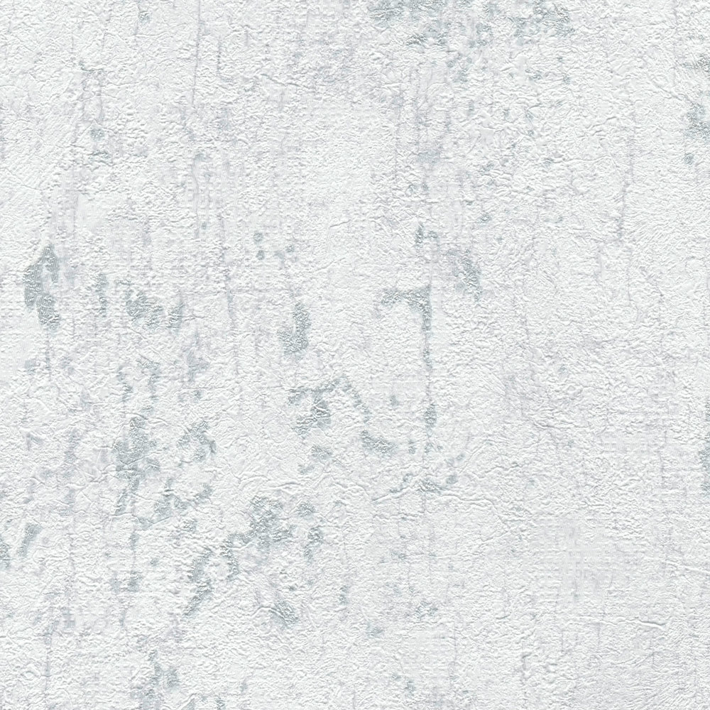             papier peint aspect plâtre gris clair avec argent craquelé - gris, métallique, blanc
        