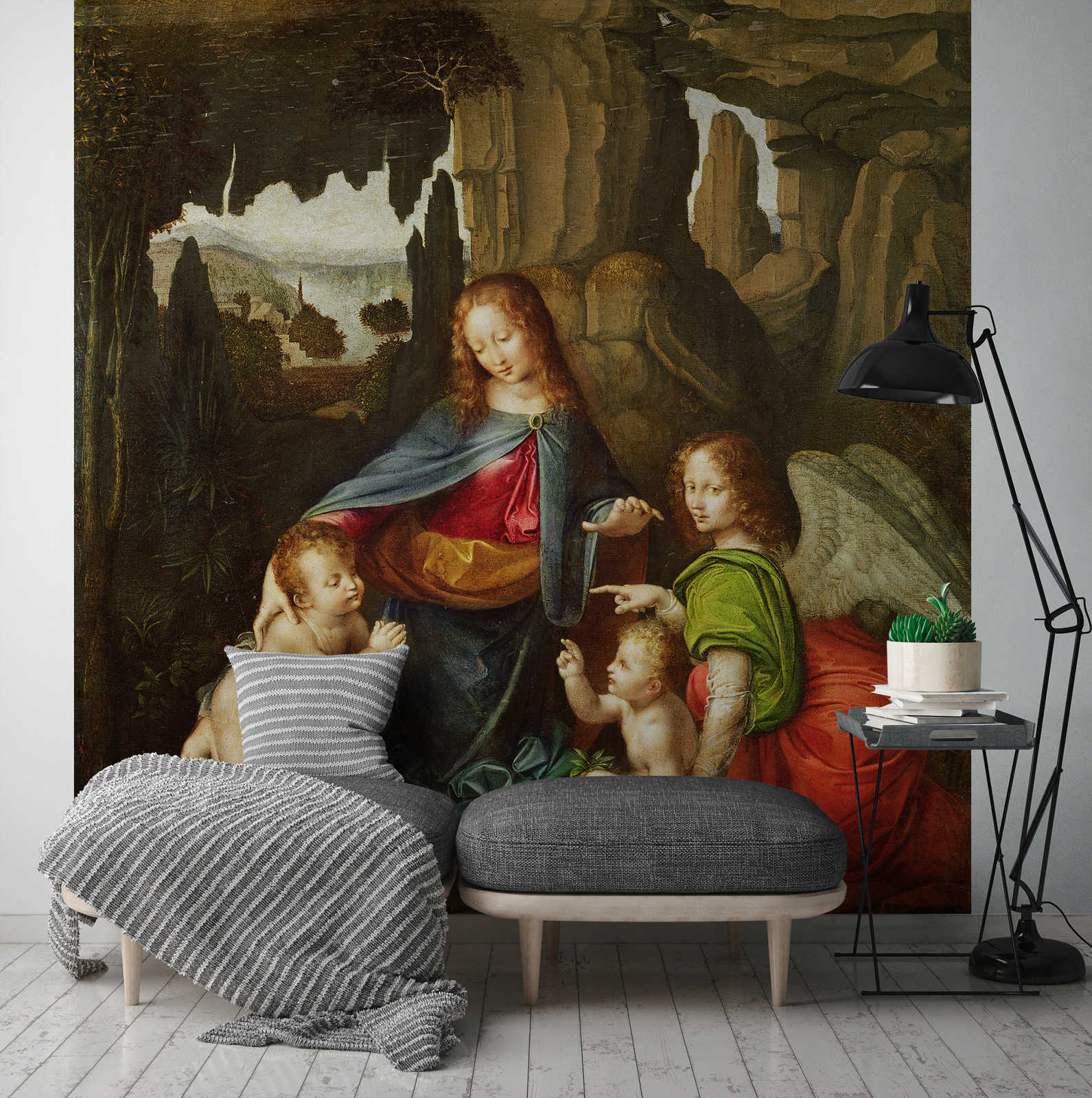             Rotsgrot Madonna" muurschildering van Leonardo da Vinci
        