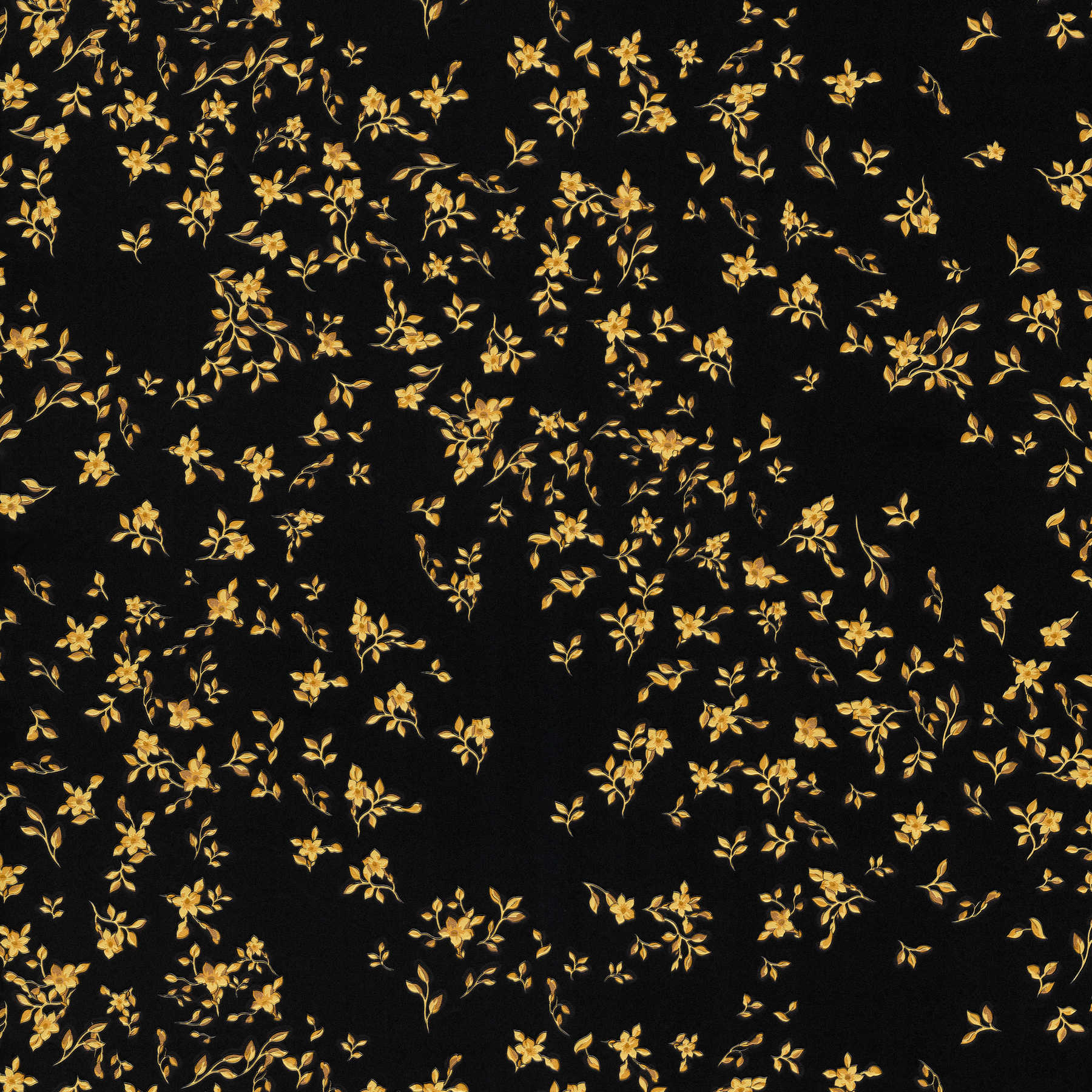 Papel pintado VERSACE negro con diseño floral - negro, dorado
