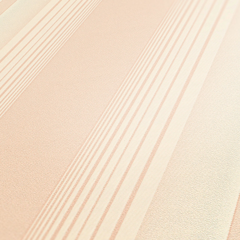             Papier peint à rayures avec motif ligné - crème, rose
        