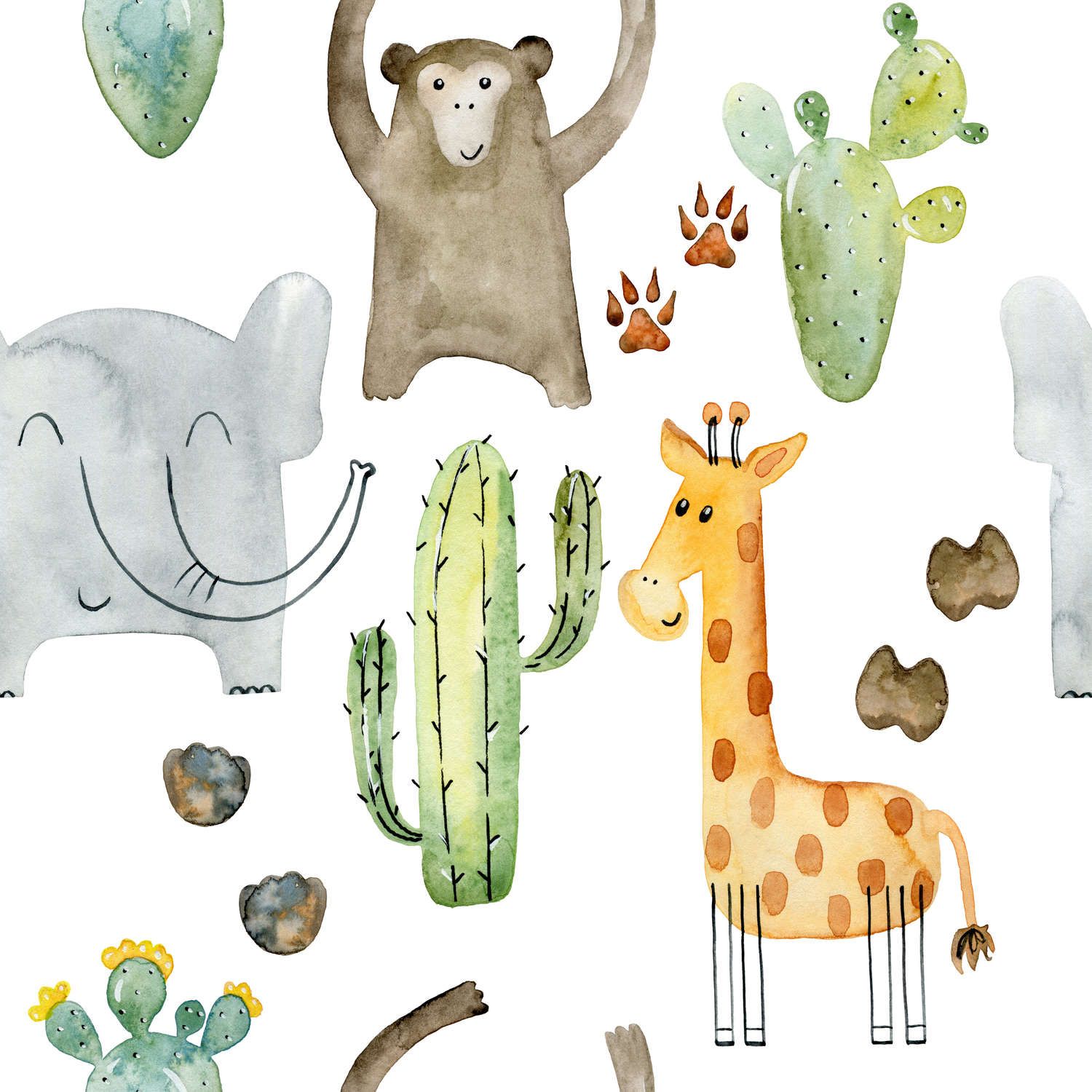             Animals and Cacti Wallpaper - Smooth & Slightly Glossy Non-woven
        
