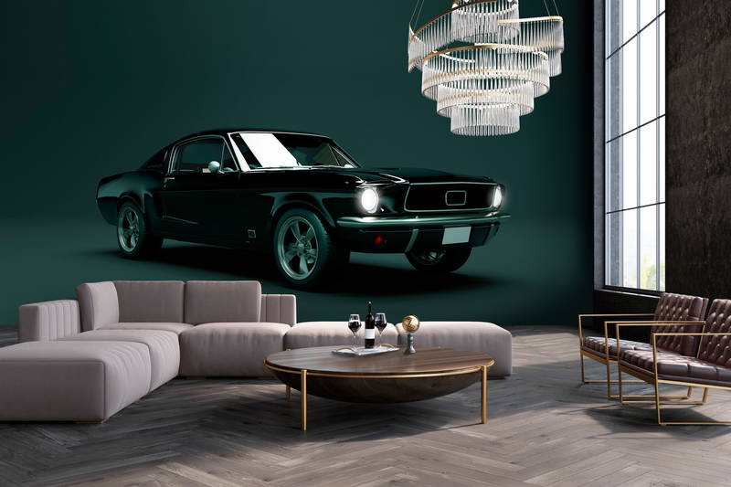             Mustang 2 - Photo wallpaper, Mustang 1968 Vintage Car - Blue, Black | Premium Smooth Non-woven
        