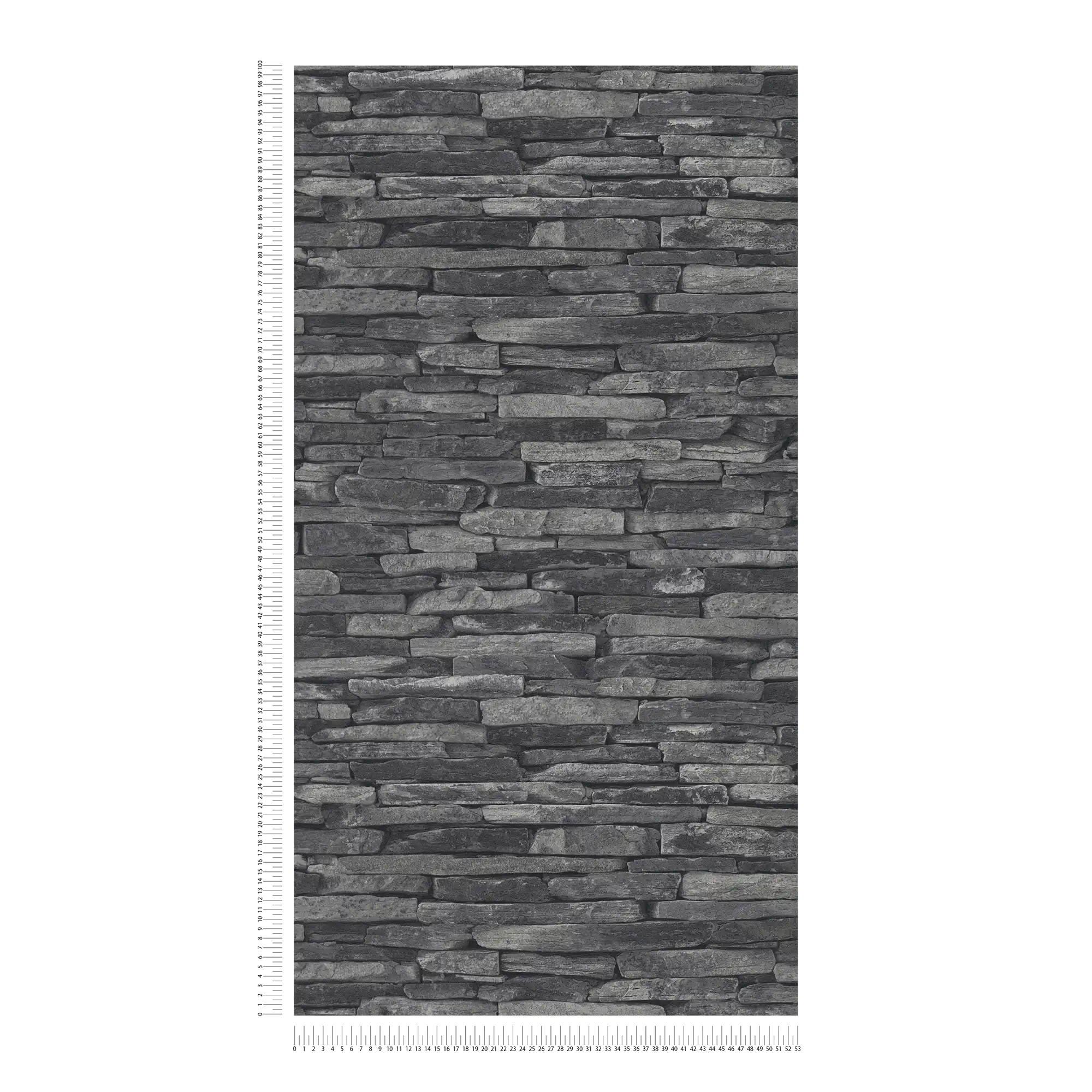             Carta da parati con effetto pietra, pietre naturali scure ed effetto 3D - grigio, nero
        