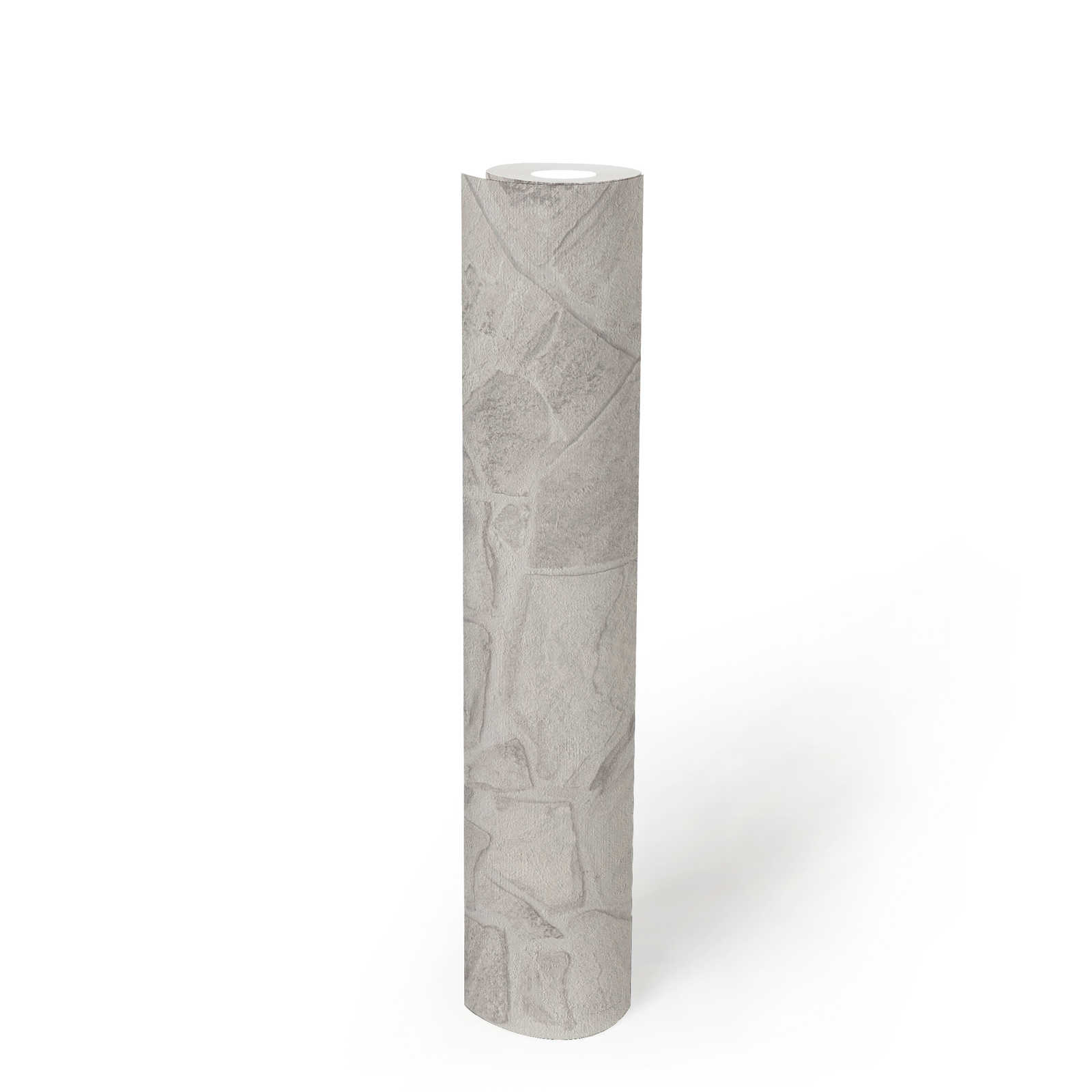             Papel pintado no tejido con aspecto de piedra con efecto de ladrillo en 3D - gris, blanco, gris
        