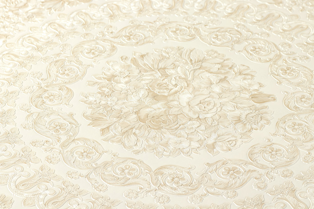             Luxury VERSACE Home wallpaper crowns & roses - beige, silver, cream
        