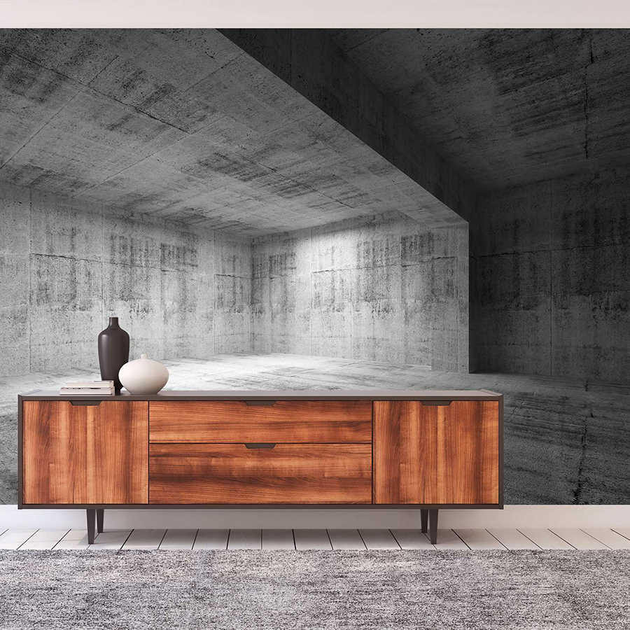 Concrete Room Wallpaper with 3D Effect - Grey
