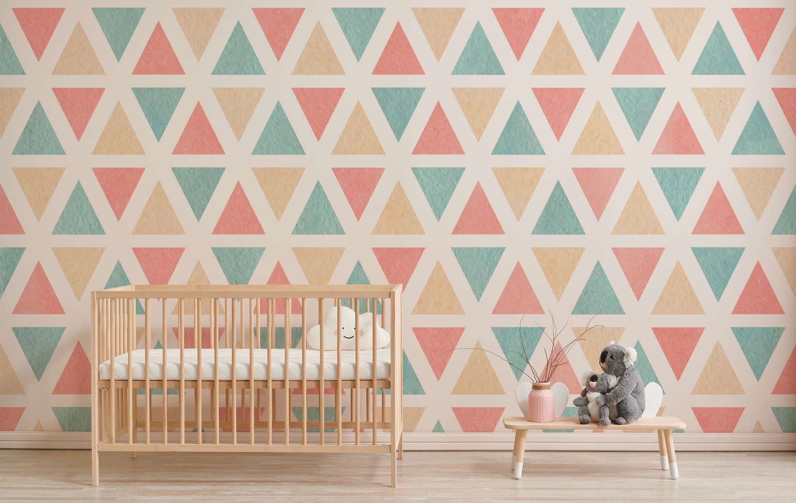             Photo wallpaper graphic pattern with colourful triangles - Smooth & slightly shiny non-woven
        