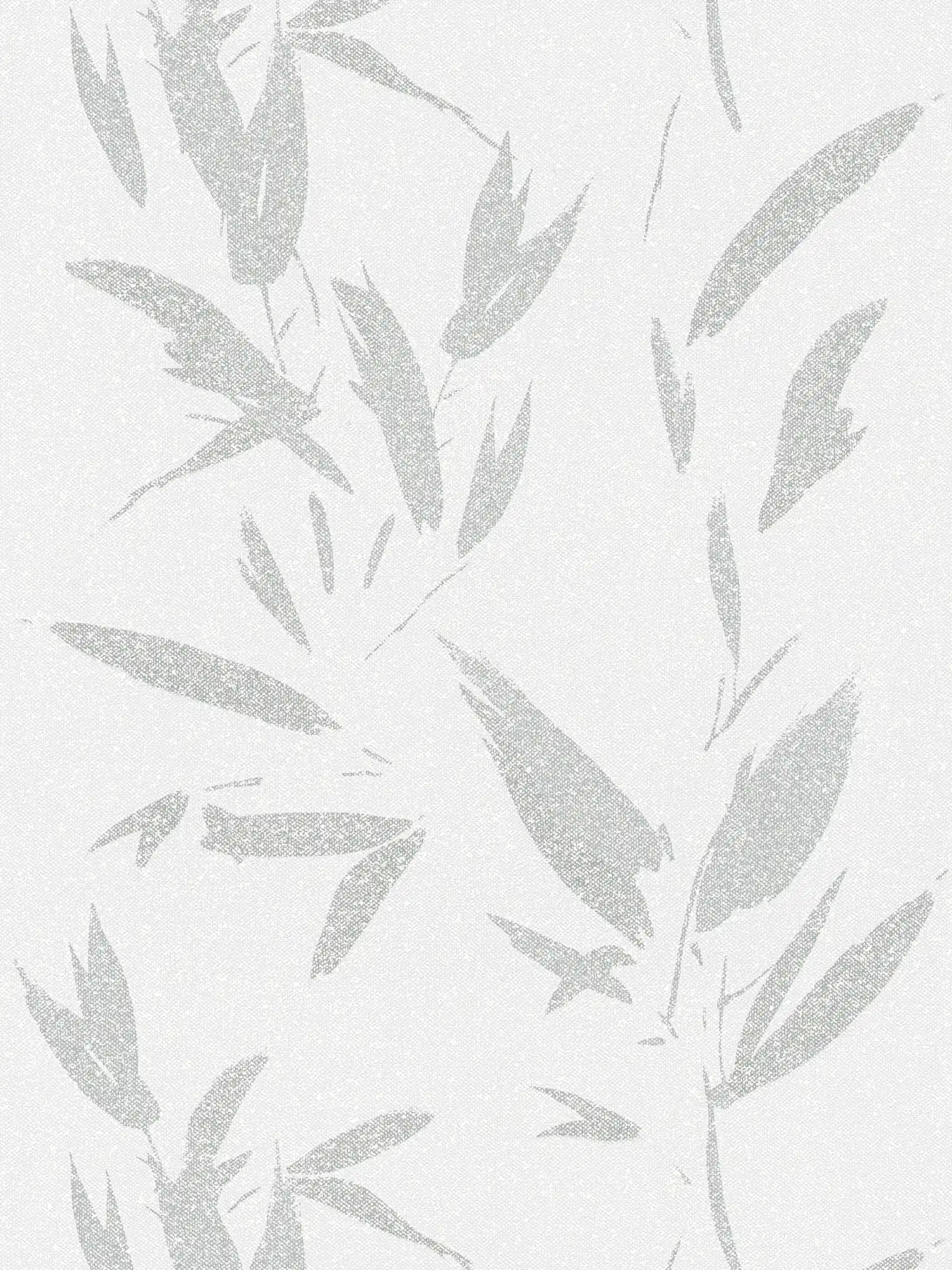 Carta da parati in tessuto non tessuto con motivo a foglie astratto, aspetto tessile - bianco, crema, grigio
