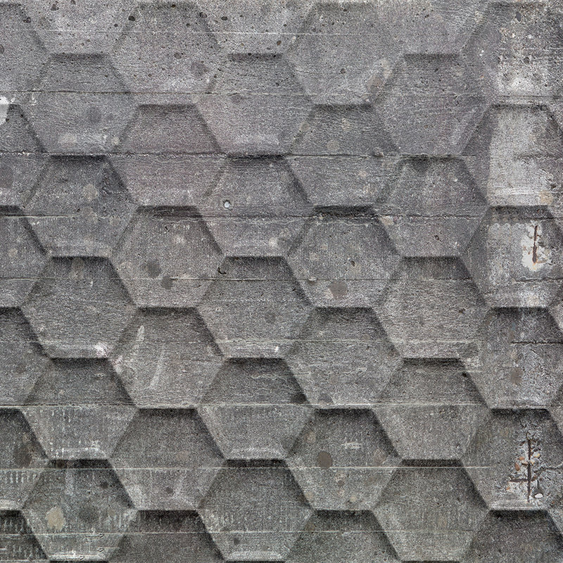 Papier peint panoramique Béton rustique avec motif nid d'abeille - gris, blanc
