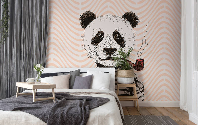             Panda mural cartoon design for Nursery - orange, red, white
        