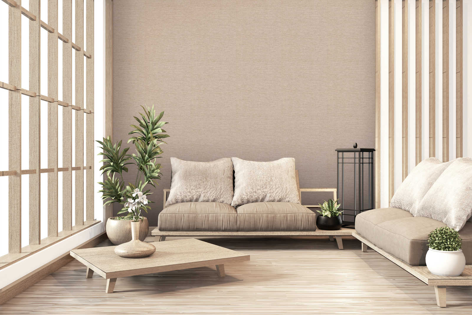             Plain wallpaper with embossed pattern - beige, metallic
        