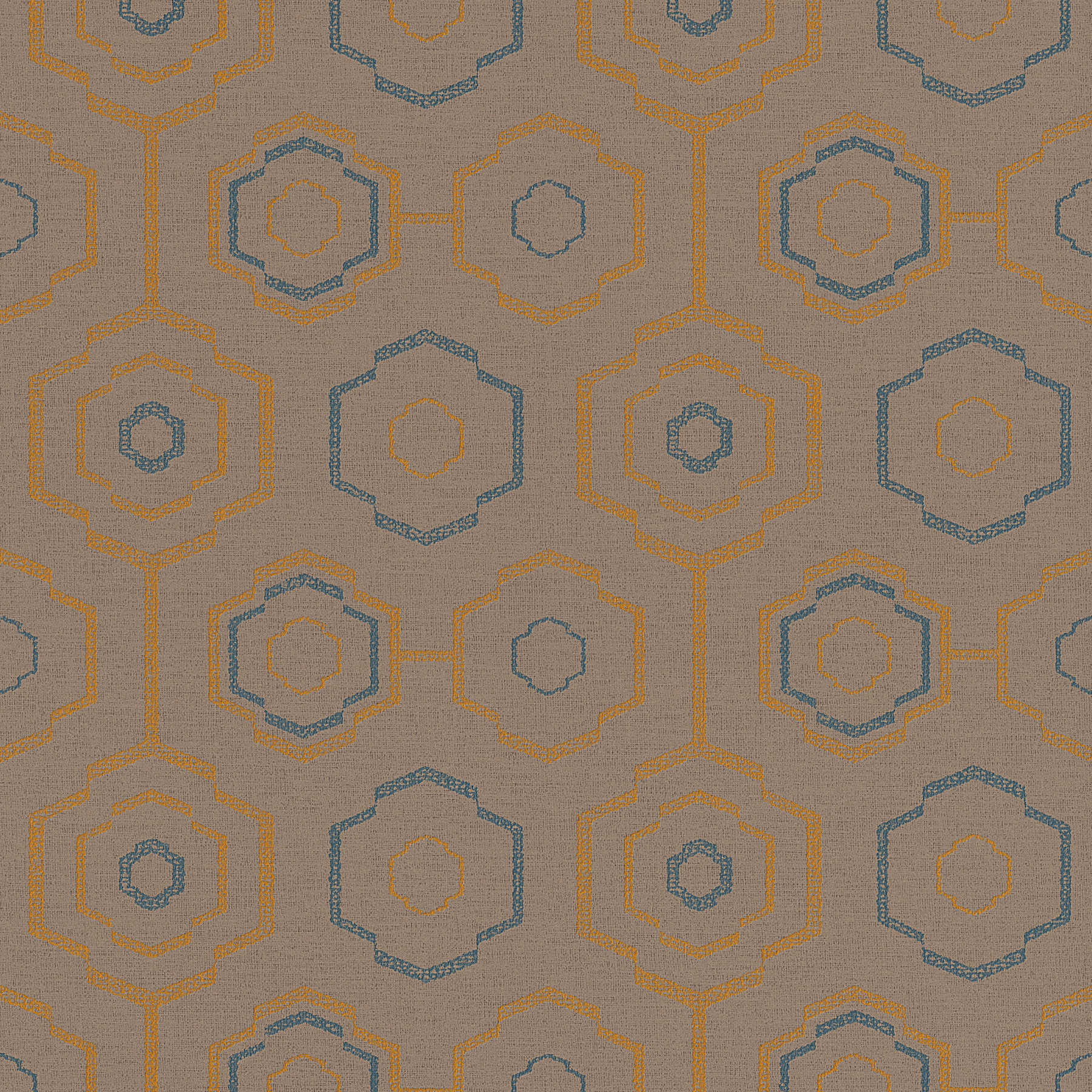 Papier peint motif textile indigène avec dessin géométrique - marron, bleu, orange
