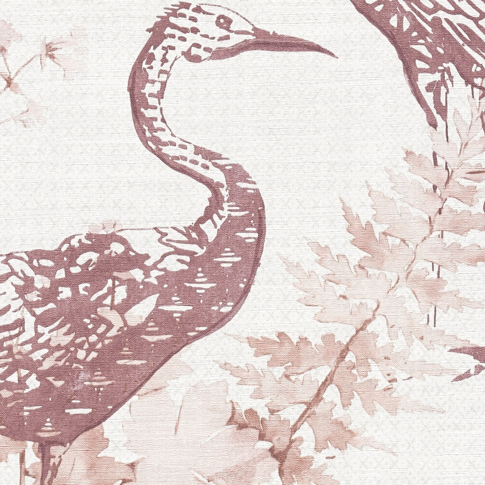             Papel pintado Naturaleza pájaros y hojas en estilo acuarela - beige, rosa
        