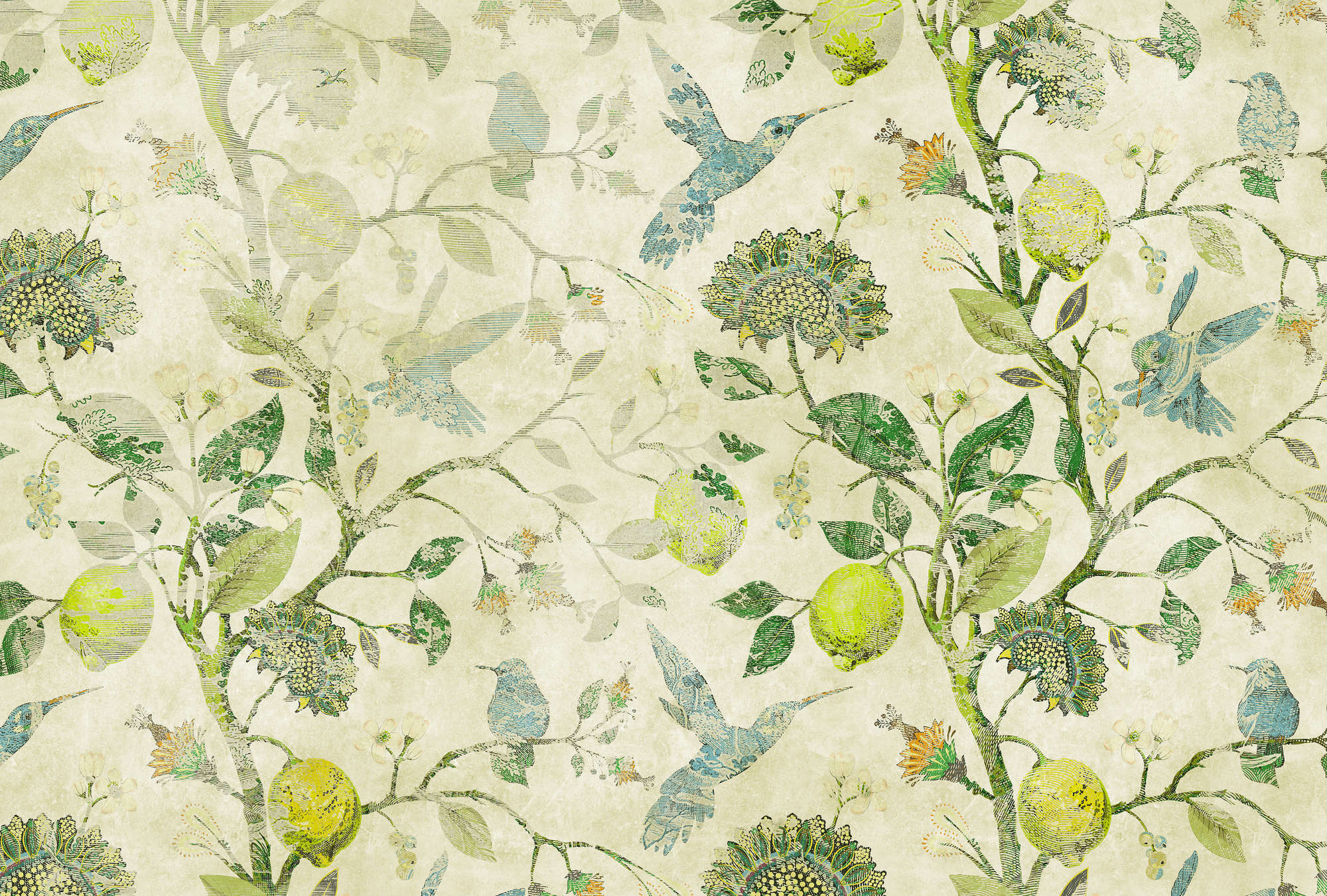             In the Lemon Tree 3 - Papier peint panoramique branches de citron vert style vintage
        