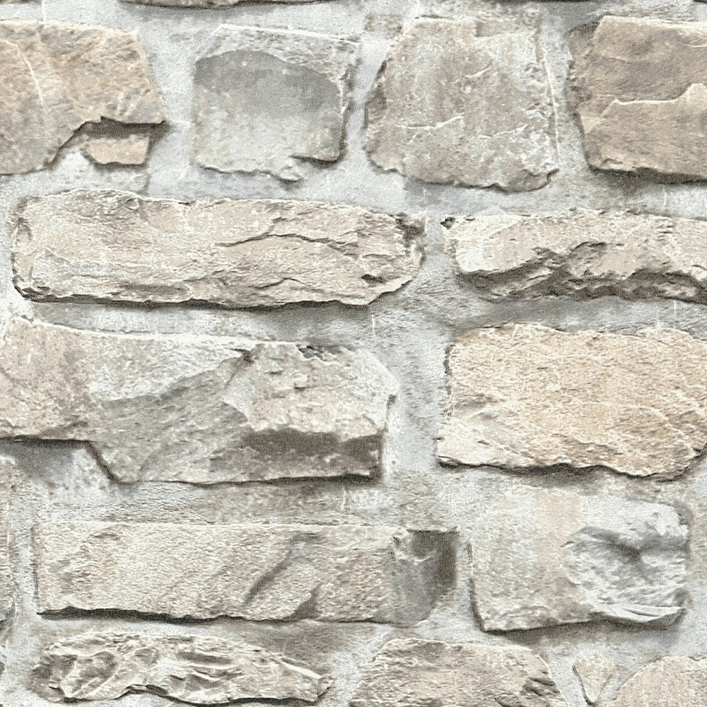             Carta da parati in pietra con muratura in pietra naturale - Grigio, Beige
        